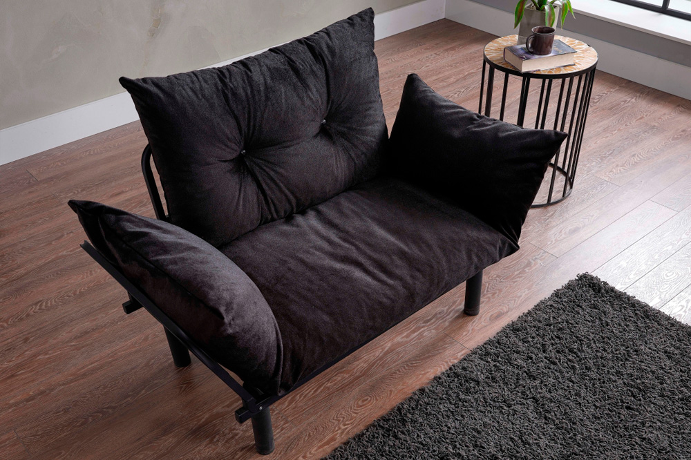 Furnia Sona Stationary Loveseat - Black, Fabric