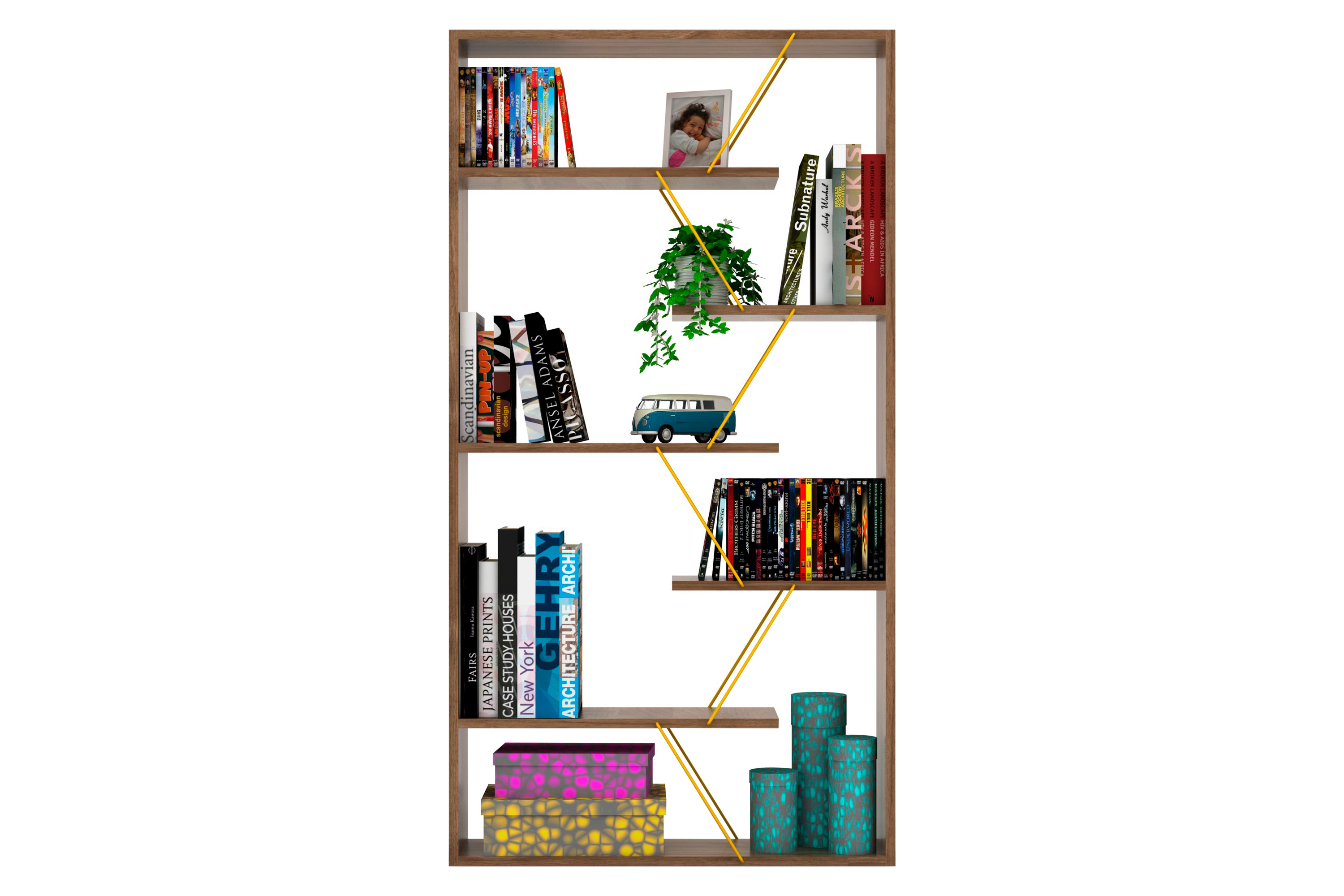 Furnia Tars Bookcase - Walnut/Yellow, Wood