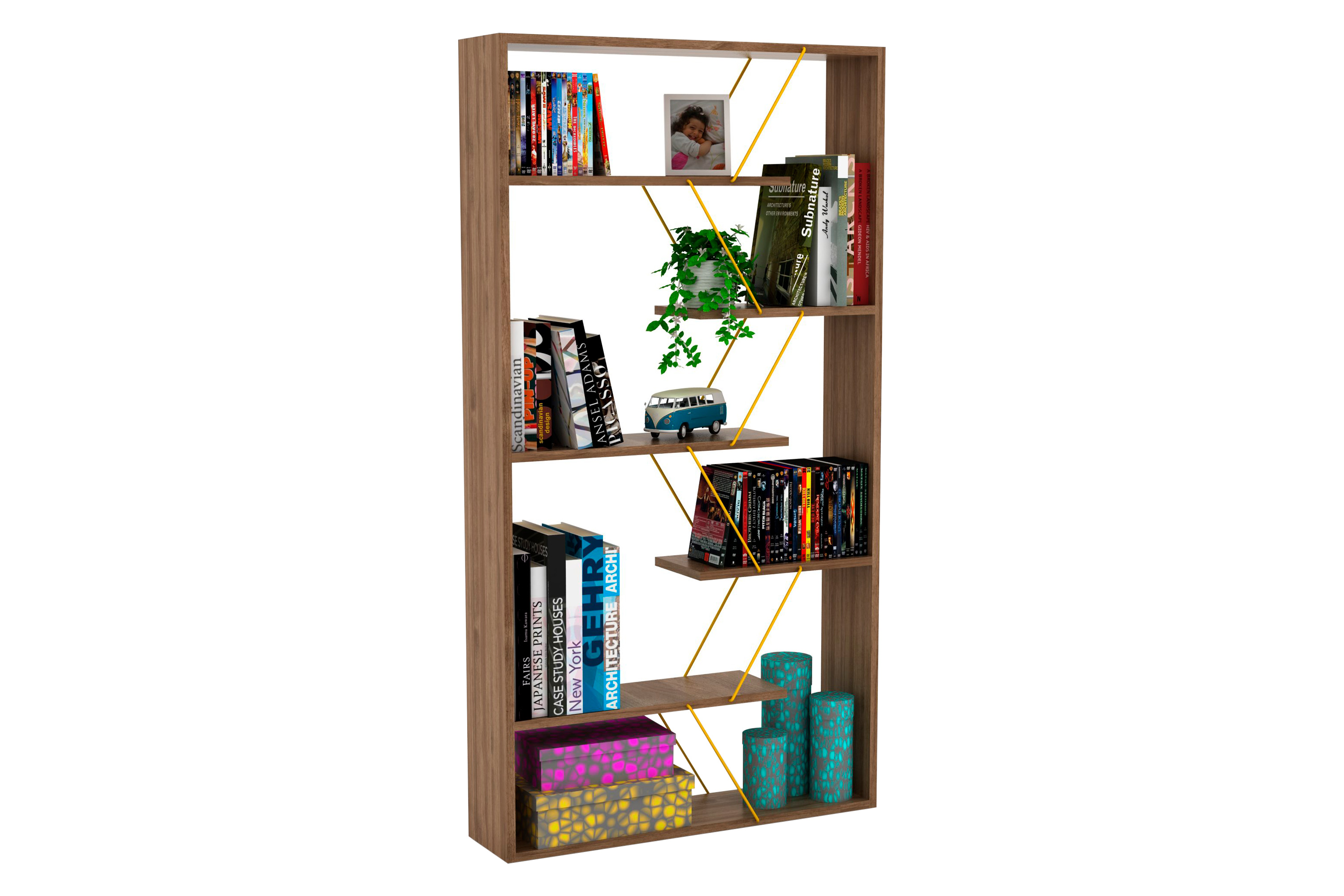 Furnia Tars Bookcase - Walnut/Yellow, Wood