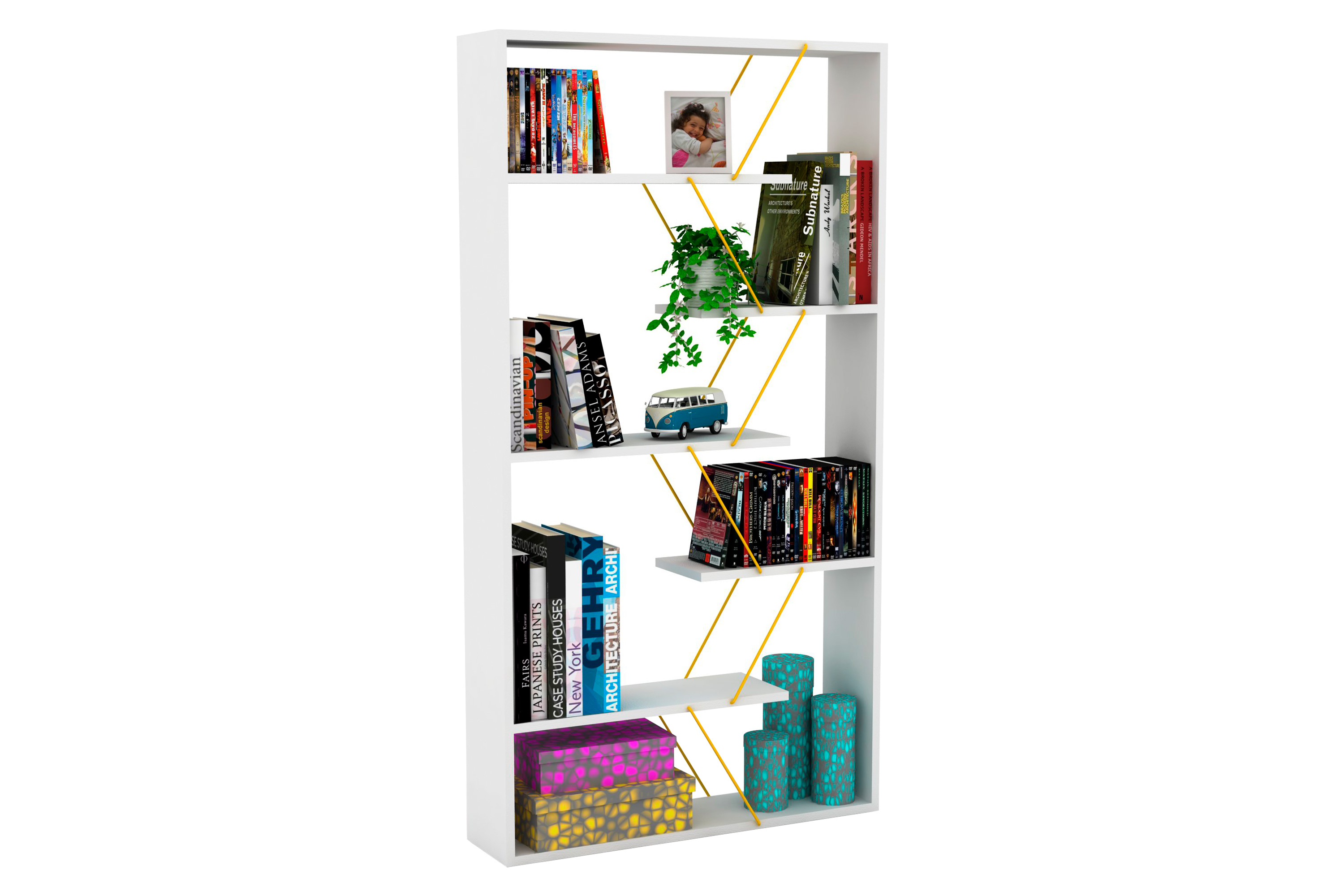 Furnia Tars Bookcase - White/Yellow, Wood