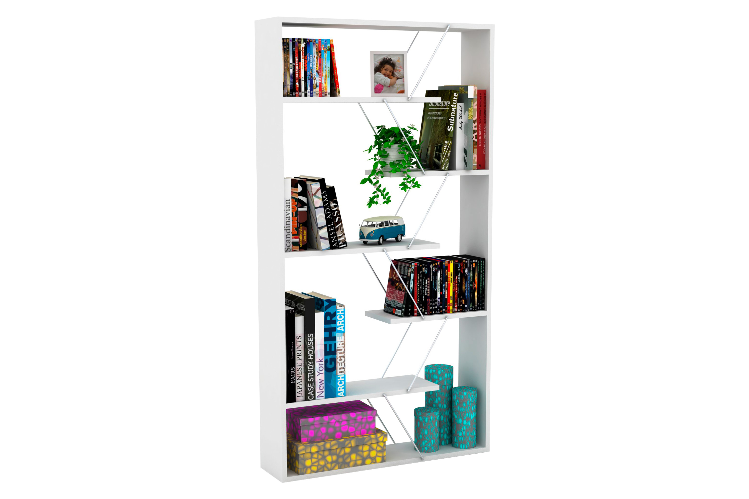 Furnia Tars Bookcase - White/Chrome, Wood