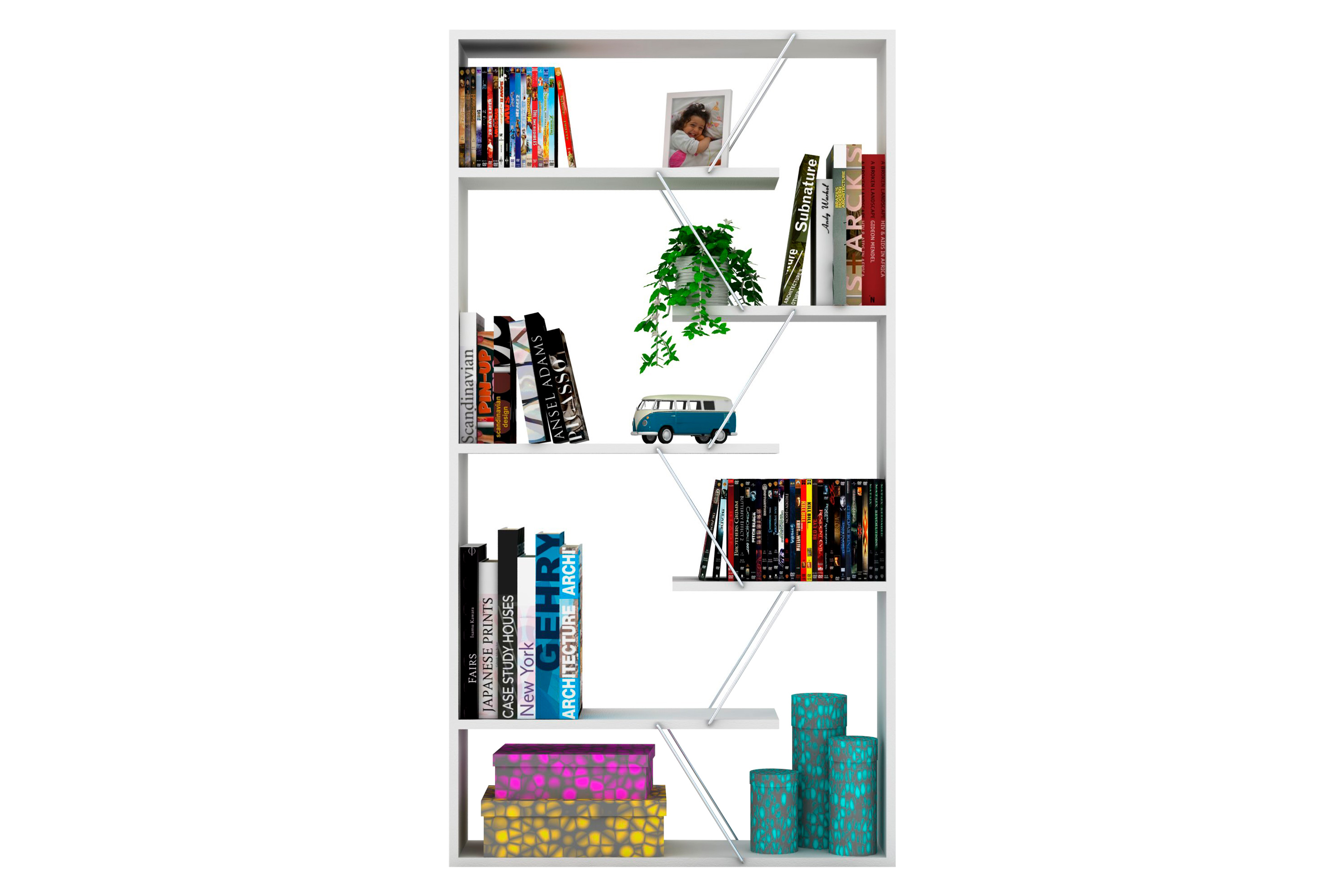 Furnia Tars Bookcase - White/Chrome, Wood