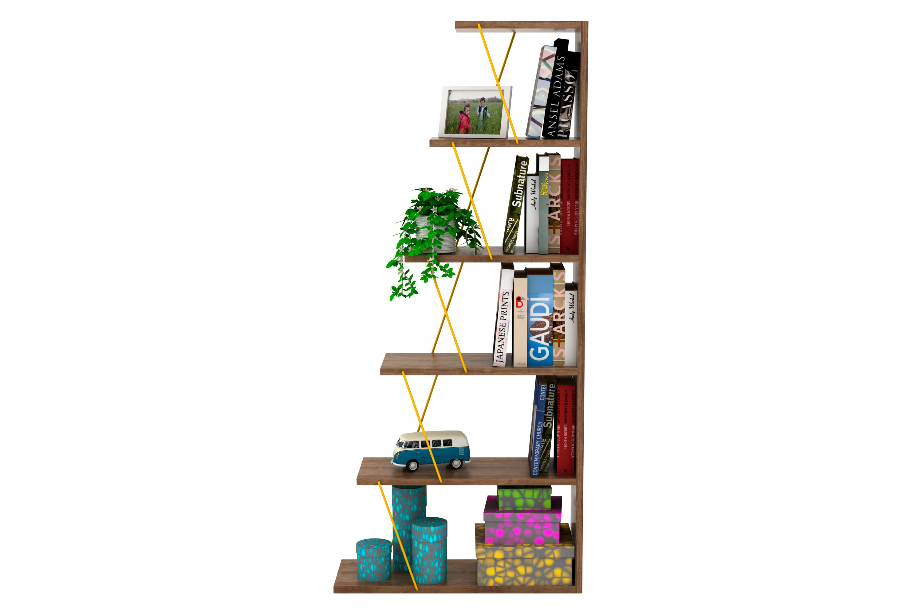 Furnia Tars Mini Bookcase - Walnut/Yellow, Wood