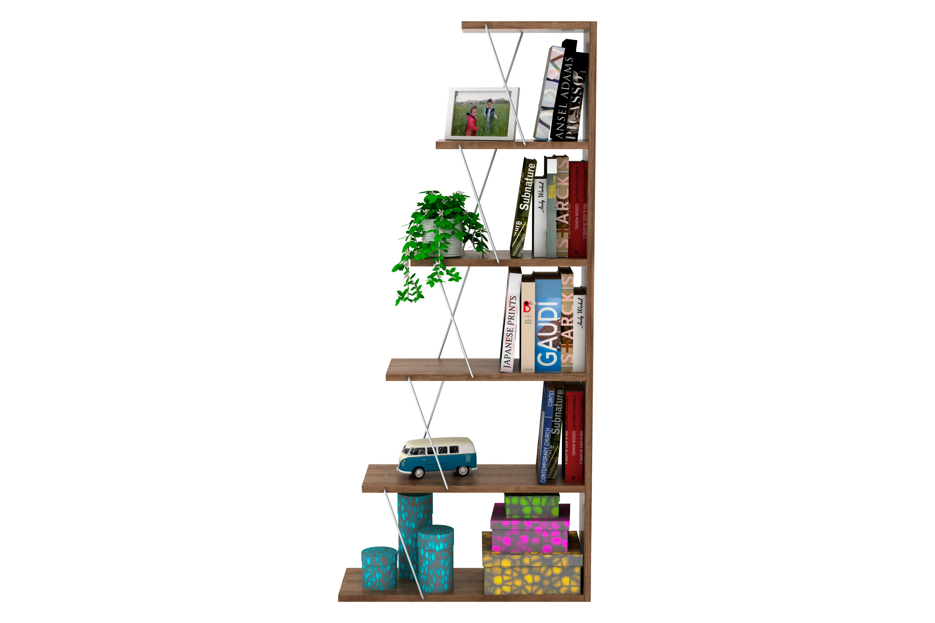 Furnia Tars Mini Bookcase - Walnut/Chrome, Wood