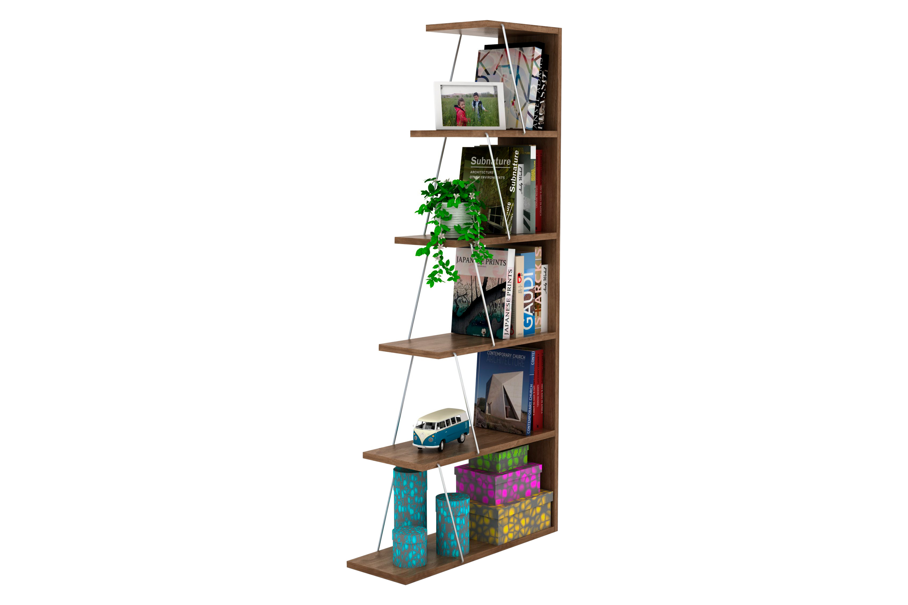 Furnia Tars Mini Bookcase - Walnut/Chrome, Wood