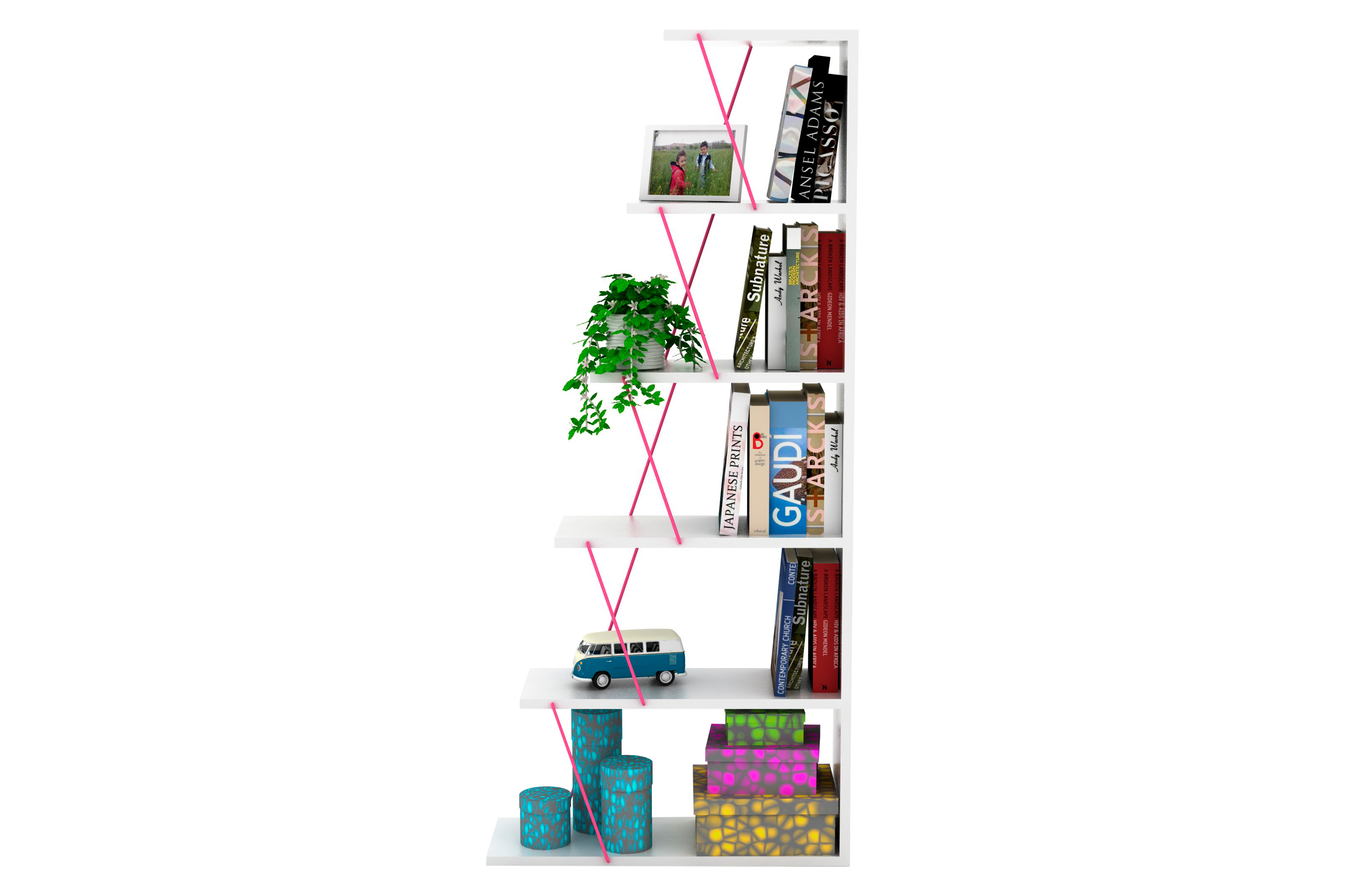 Furnia Tars Mini Bookcase - White/Pink, Wood