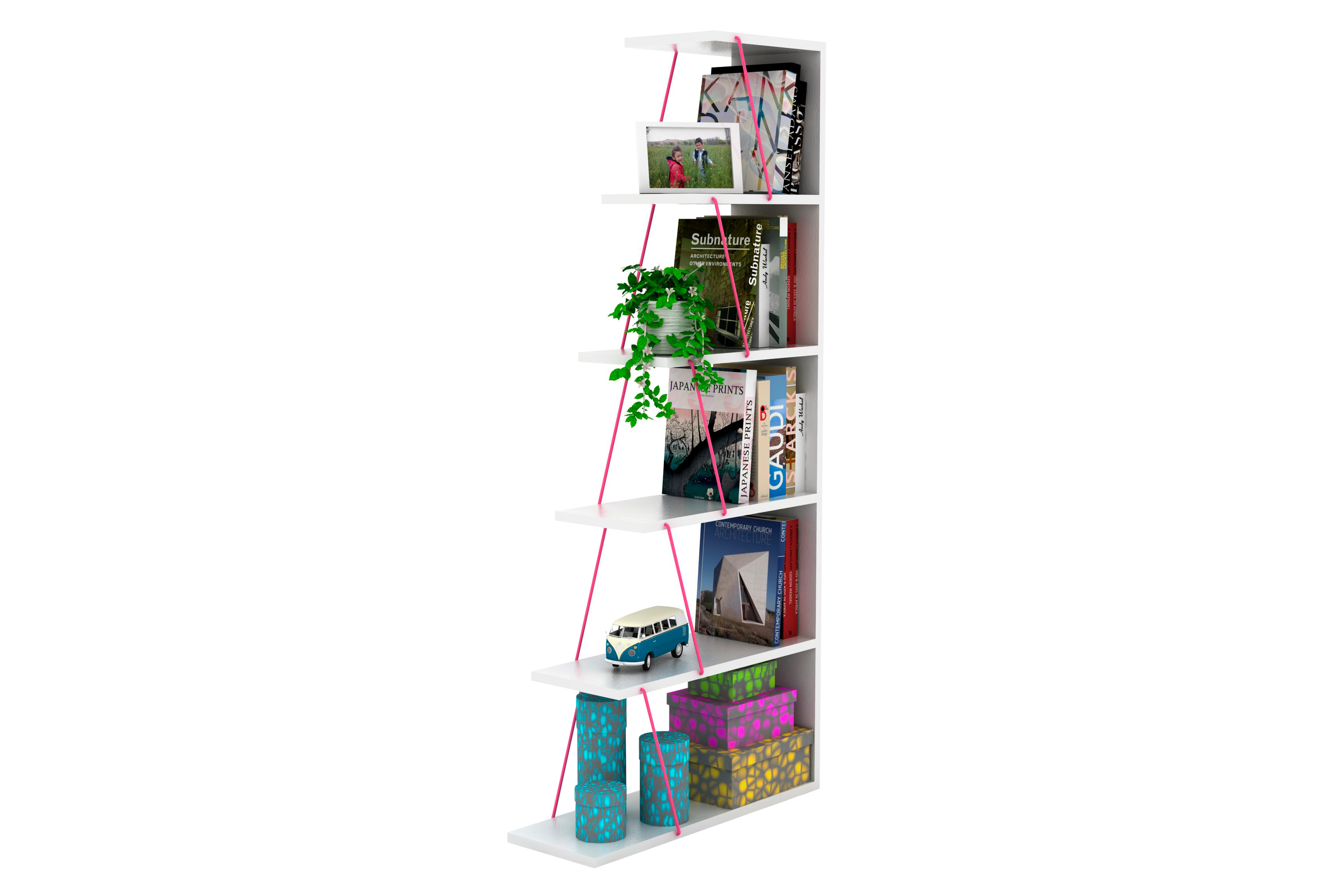 Furnia Tars Mini Bookcase - White/Pink, Wood