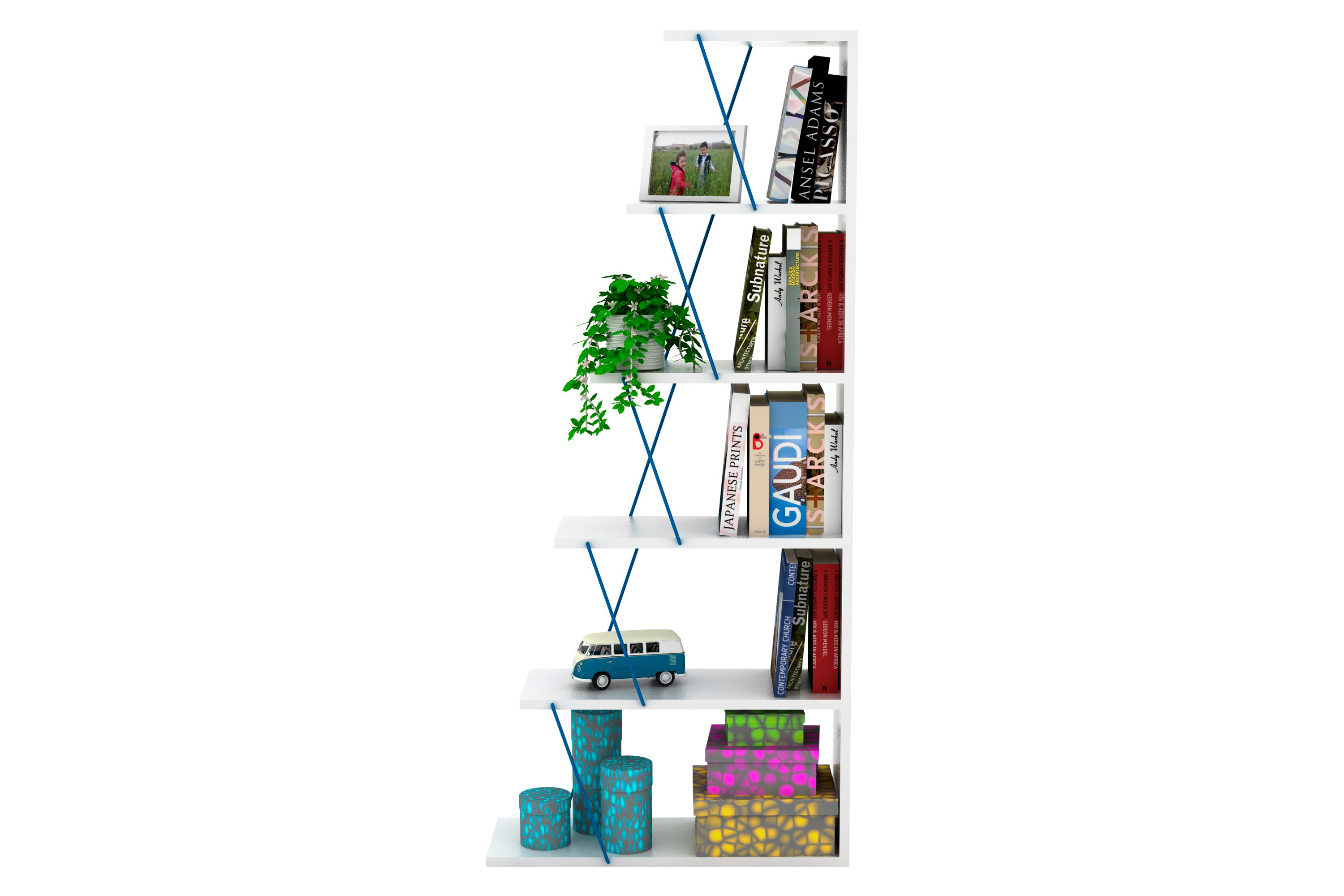 Furnia Tars Mini Bookcase - White/Blue, Wood