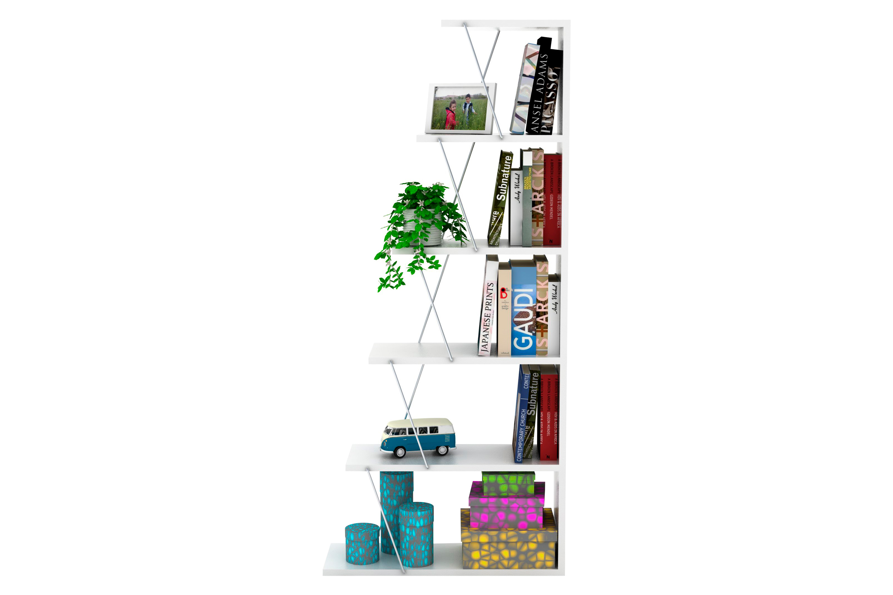 Furnia Tars Mini Bookcase - White/Chrome, Wood