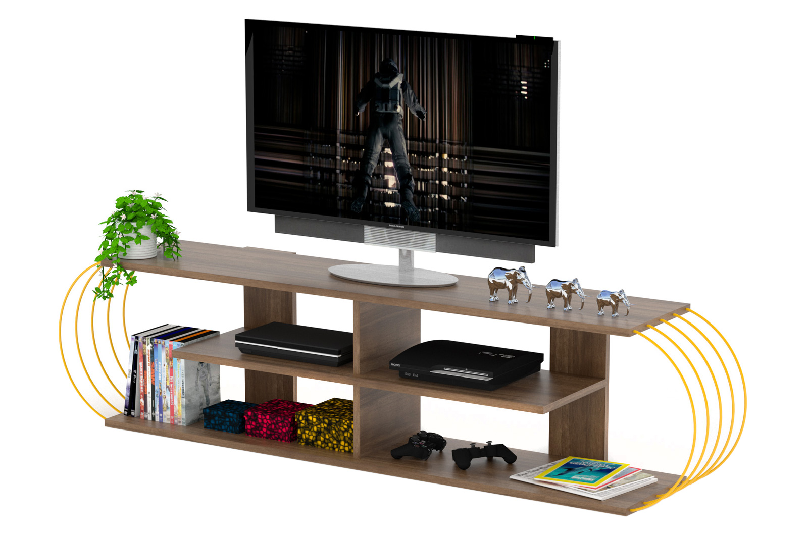 Furnia Case TV Unit - Walnut/Yellow, Wood