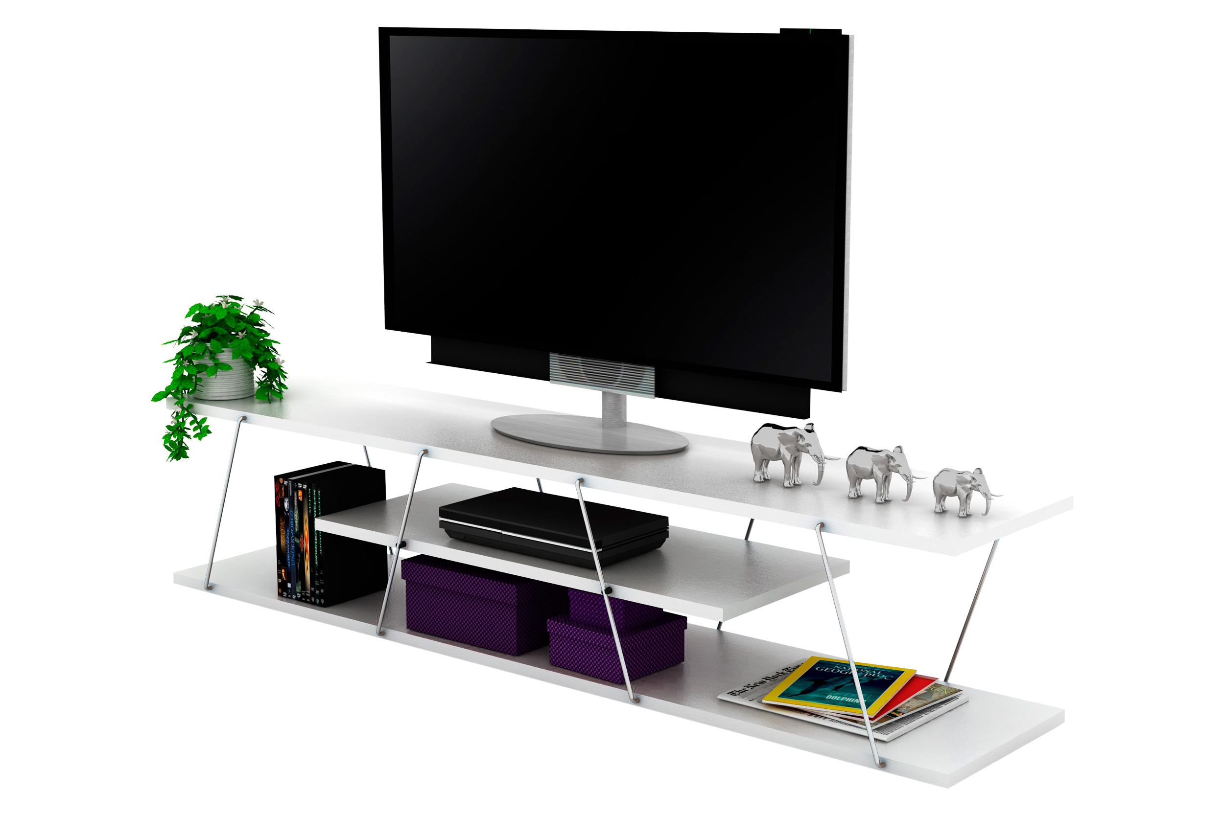 Furnia Tars TV Unit - White/Chrome, Wood