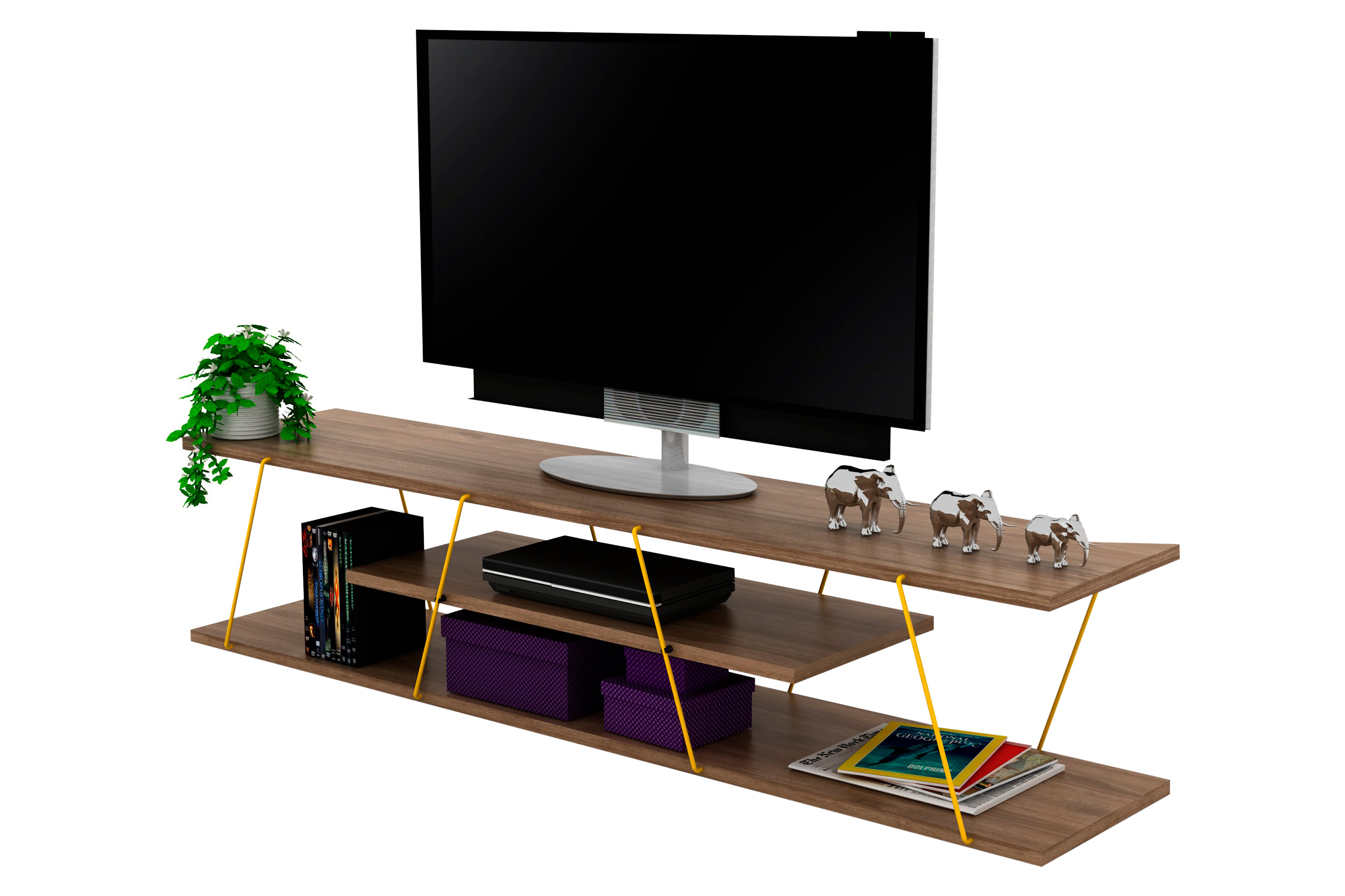 Furnia Tars TV Unit - Walnut/Yellow, Wood