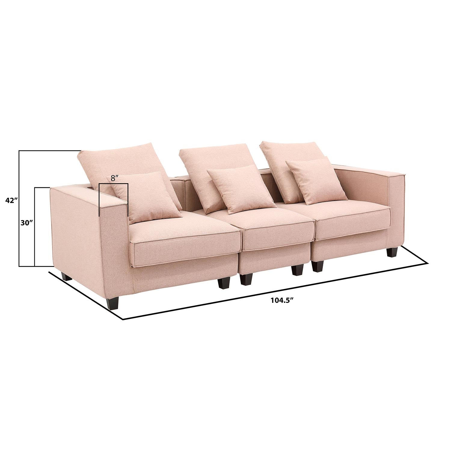 Furnings AVA Dust Pink Luxury Linen Texture Water Repellent Washable Fabric Modular Sofa - Modular 3 Pieces Sofa