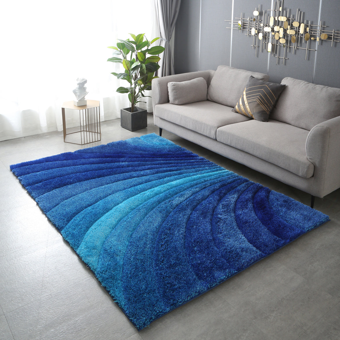 Furnings - Aurora 3D Blue Shag Rug