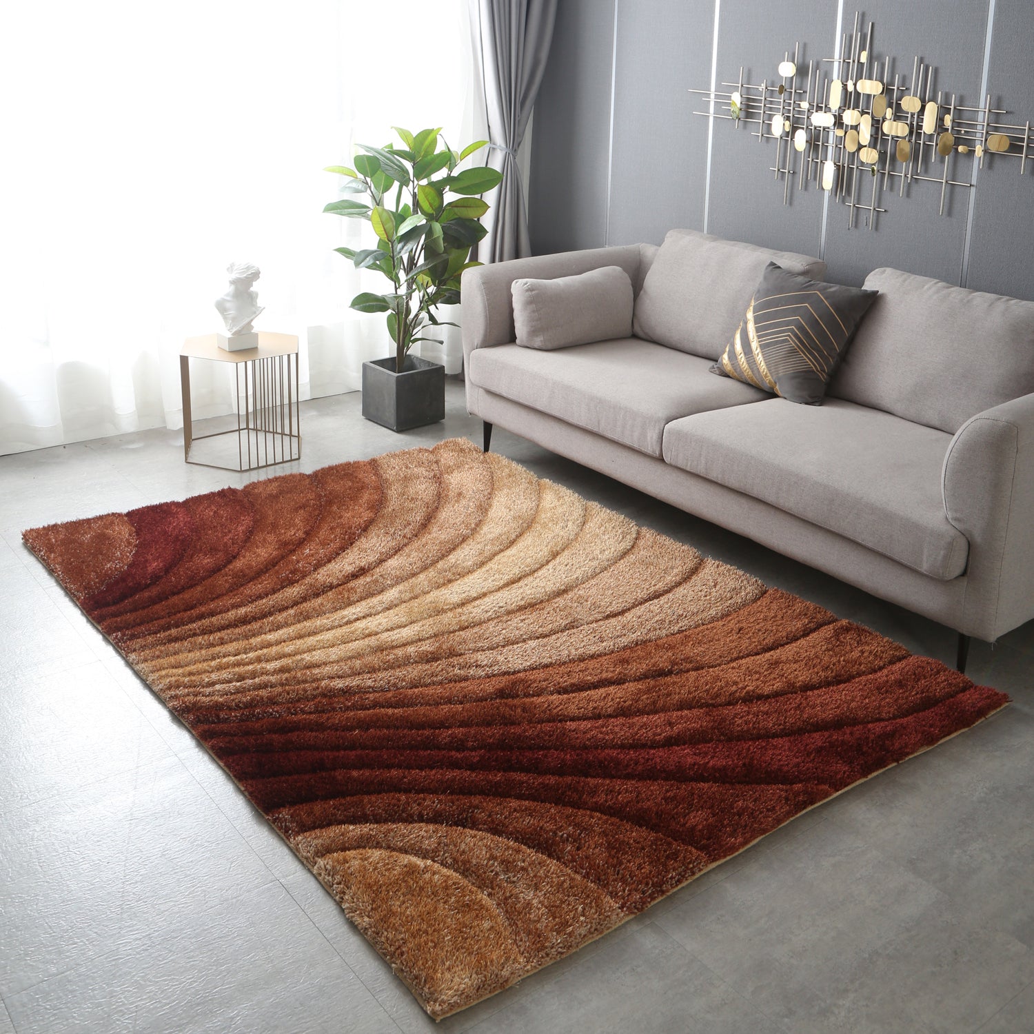 Furnings Sedona 3D Brown Shag Rug - 3'L x 2'W x 1"H