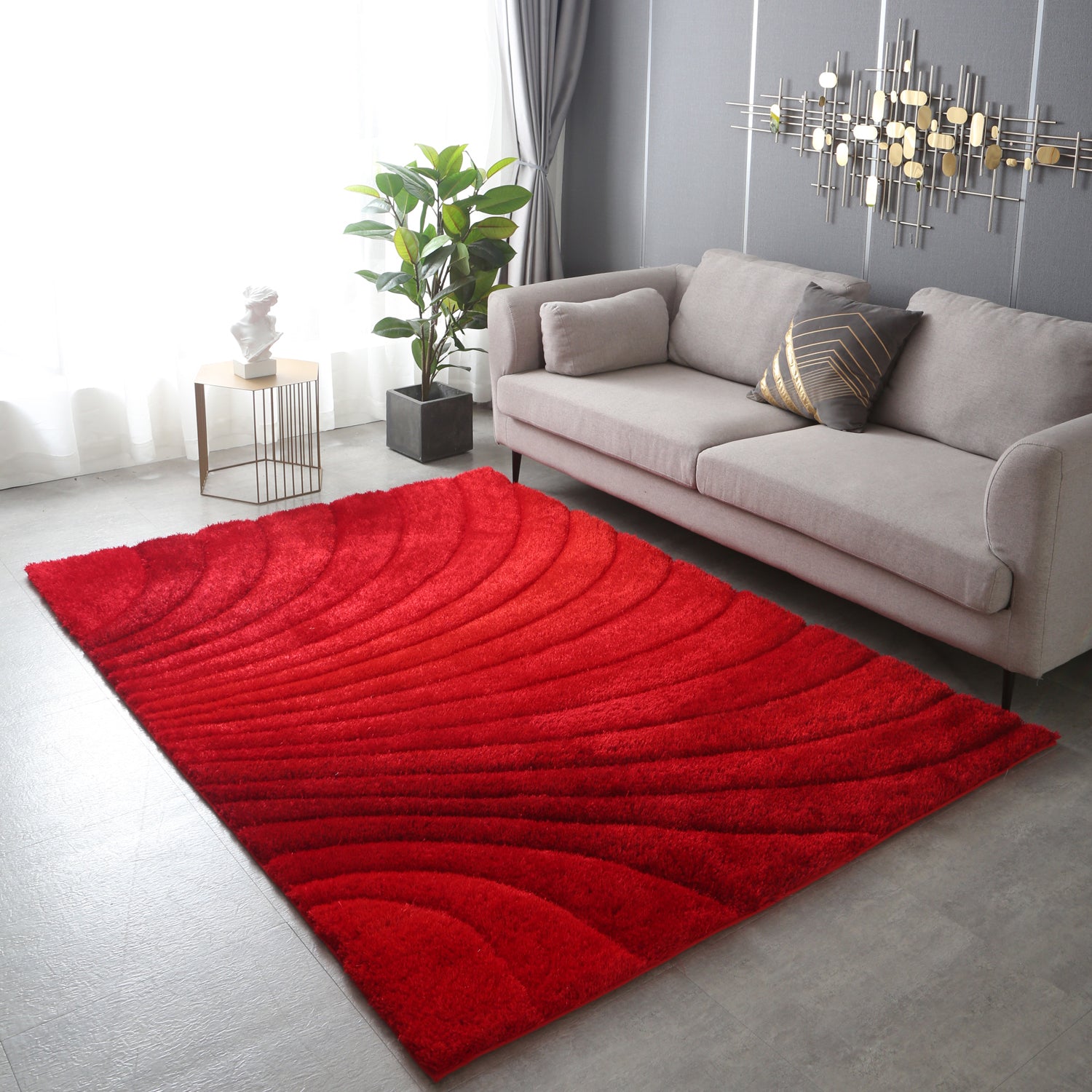 Furnings - Ava 3D Red Shag Rug