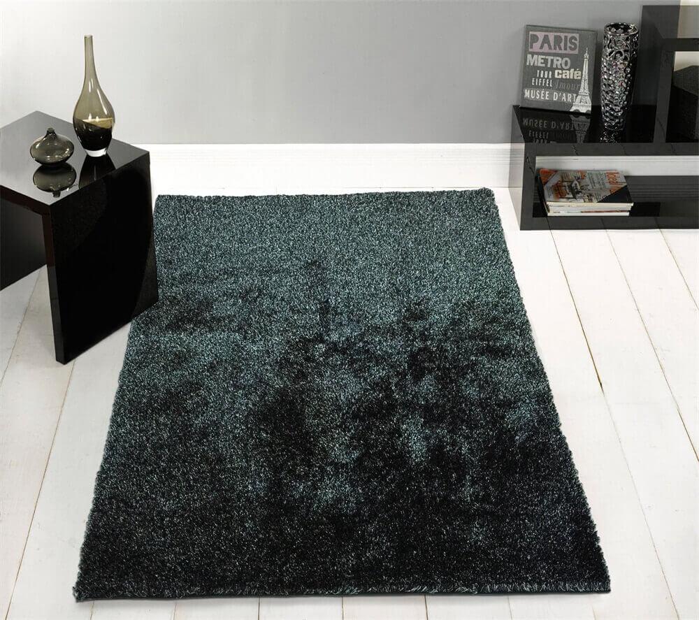 Furnings Fuzzy Two Tone Black Ash Area Rug - 3'L x 2'W x 1"H