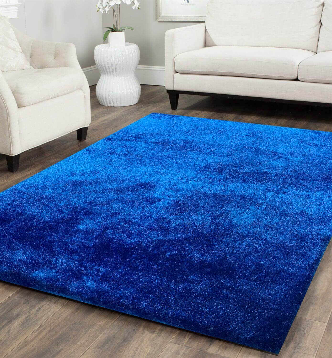 Furnings Fuzzy Electro Blue Area Rug - 3'L x 2'W x 1"H