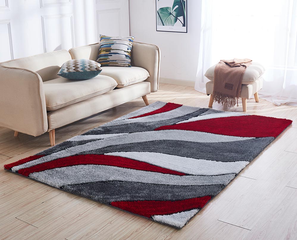 Furnings - Aria Red & Gray Soft Pile Shaggy Area Rug