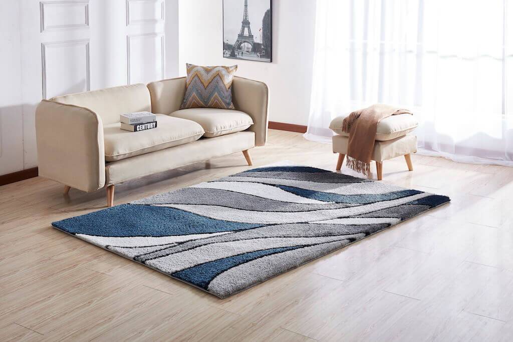 Furnings Aria Blue & Gray Soft Pile Shaggy Area Rug - 3'L x 2'W x 1"H