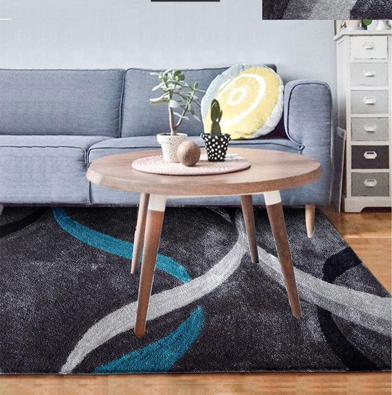 Furnings - Aria Gray, Turquoise & Silver Soft Pile Shaggy Area Rug