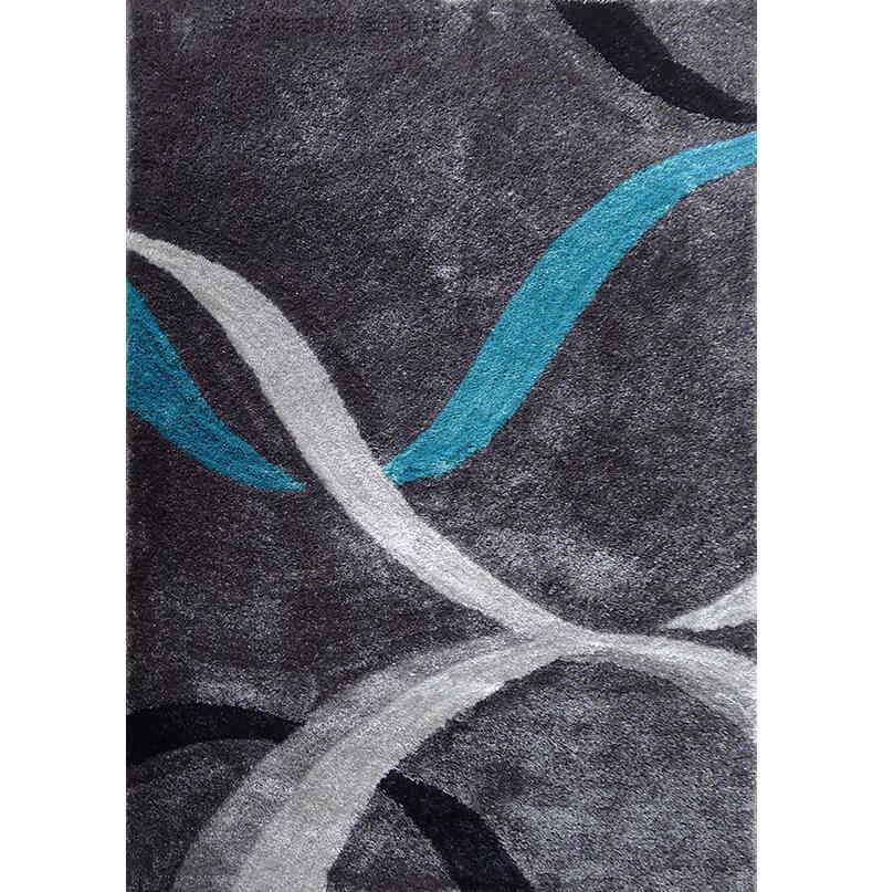 Furnings - Aria Gray, Turquoise & Silver Soft Pile Shaggy Area Rug