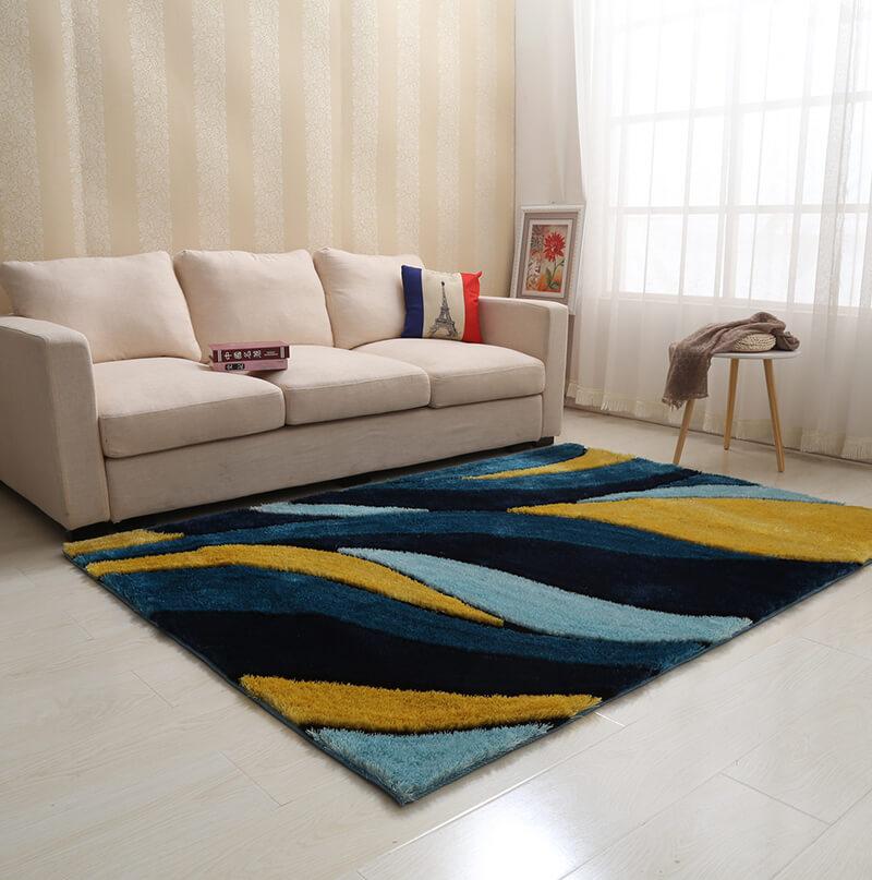 Furnings Aria Yellow and Blue Shag Area Rug - 3'L x 2'W x 1"H