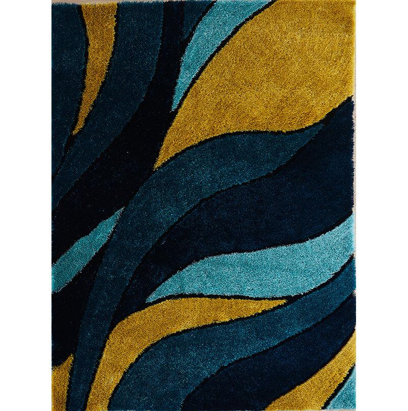 Furnings Aria Yellow and Blue Shag Area Rug - 7'L x 5'W x 1"H