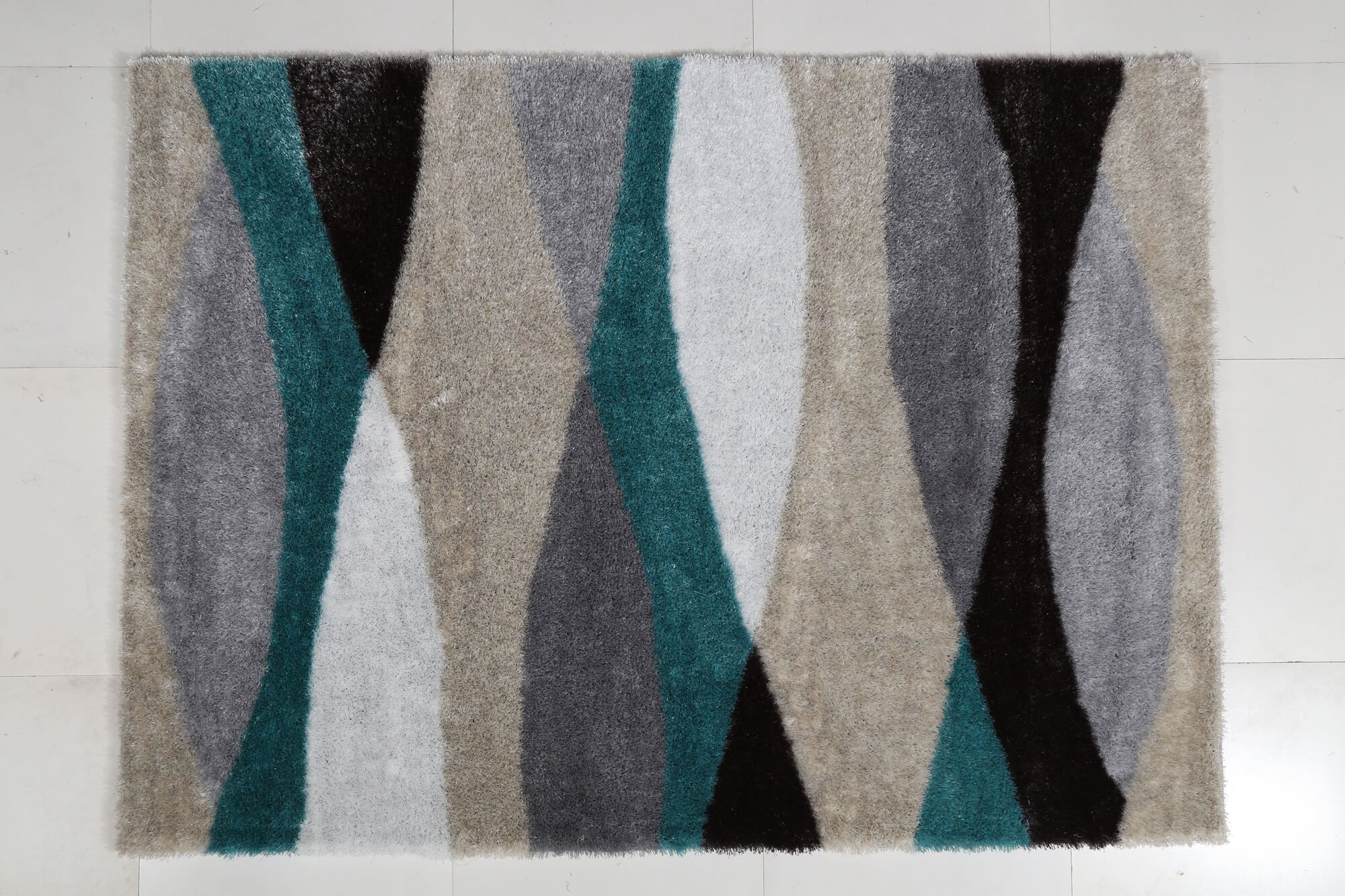 Furnings Aria Gray & Turquoise Soft Pile Shaggy Area Rug - 3'L x 2'W x 1"H