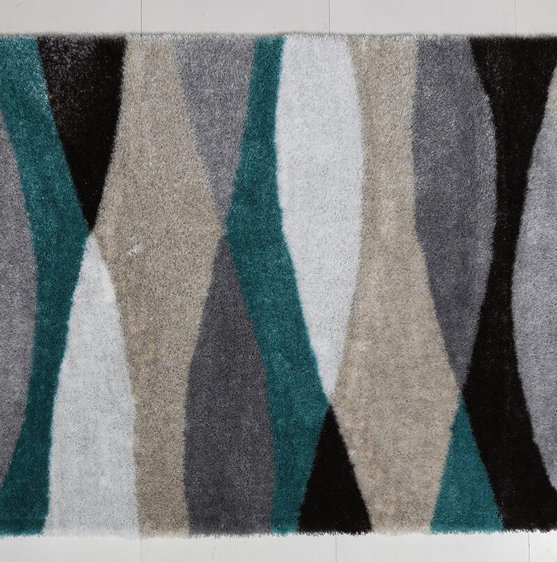 Furnings Aria Gray & Turquoise Soft Pile Shaggy Area Rug - 3'L x 2'W x 1"H