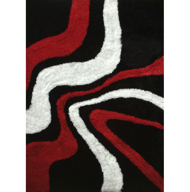 Furnings - Aria Black, White & Red Soft Pile Shaggy Area Rug