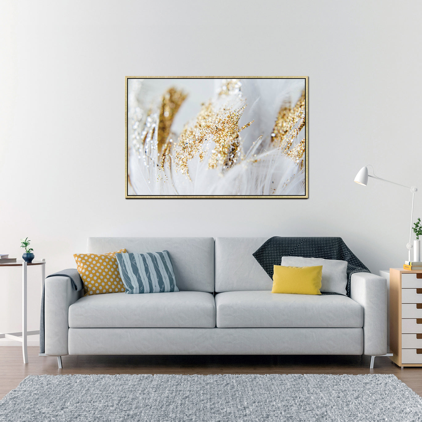 Furnings - "Golden Quills" Acrylic Framed Wall Art