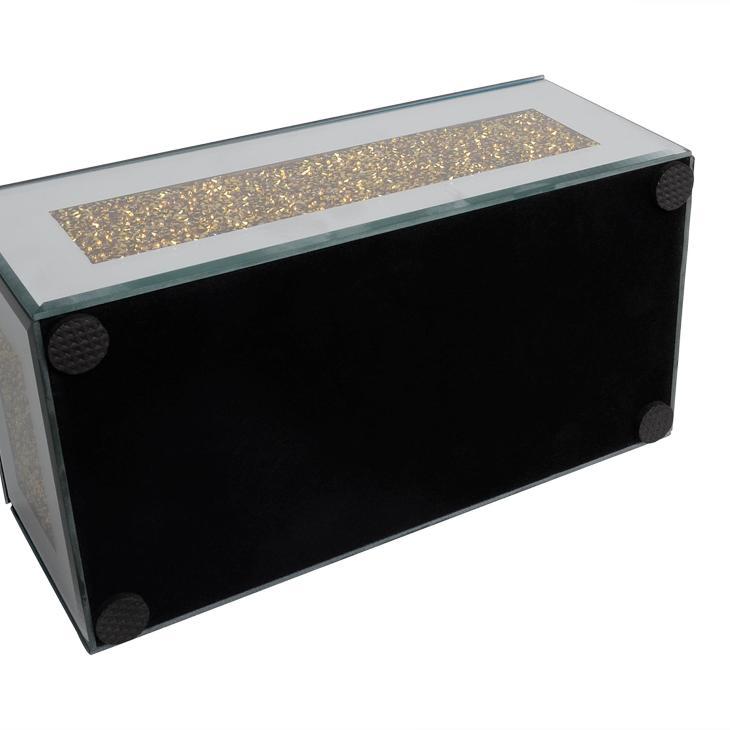 Furnings Mirrored Tissue Holder in Gift Box in Gift Box, Gold Crushed Diamond Glass Accent