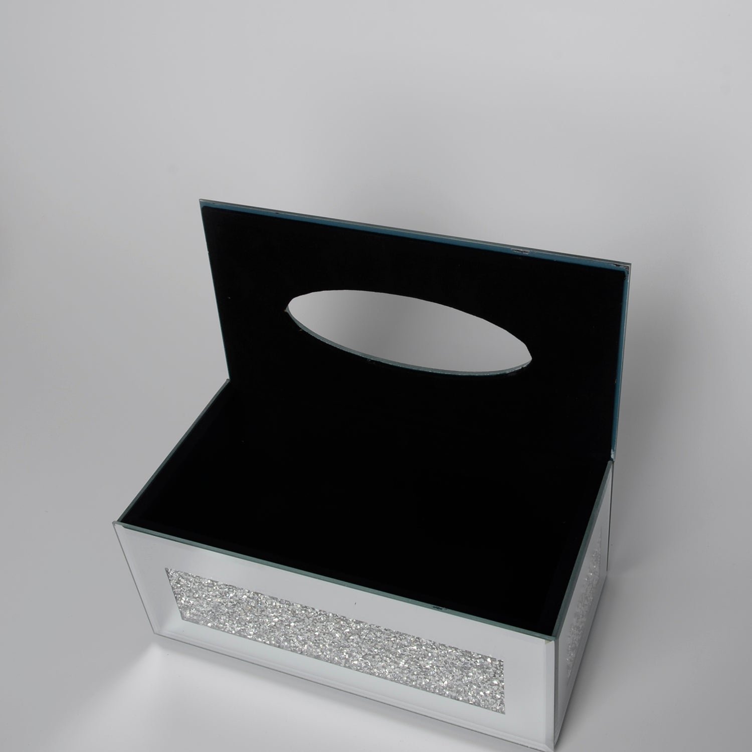 Furnings Mirrored Tissue Holder in Gift Box in Gift Box, Silver Crushed Diamond Glass Accent