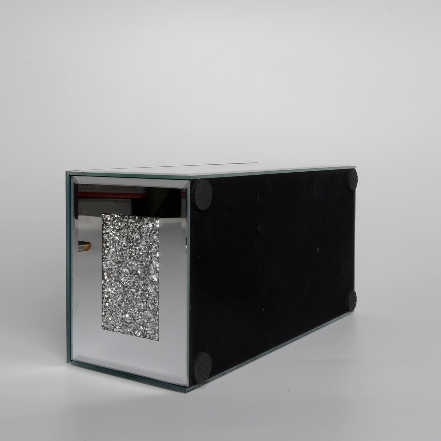 Furnings Mirrored Tissue Holder in Gift Box in Gift Box, Silver Crushed Diamond Glass Accent