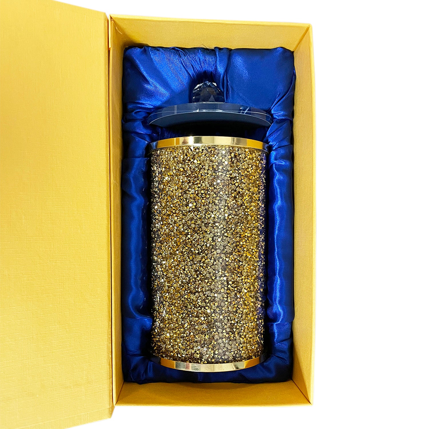 Furnings™ Gold Crushed Diamond Glass Canister in Gift Box - 8"H x 4"D