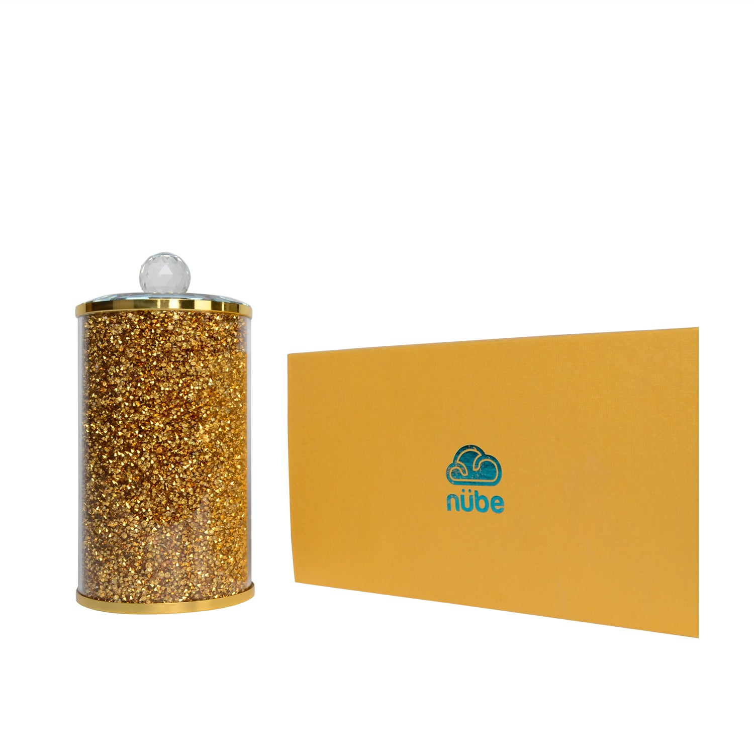 Furnings™ Gold Crushed Diamond Glass Canister in Gift Box - 8"H x 4"D