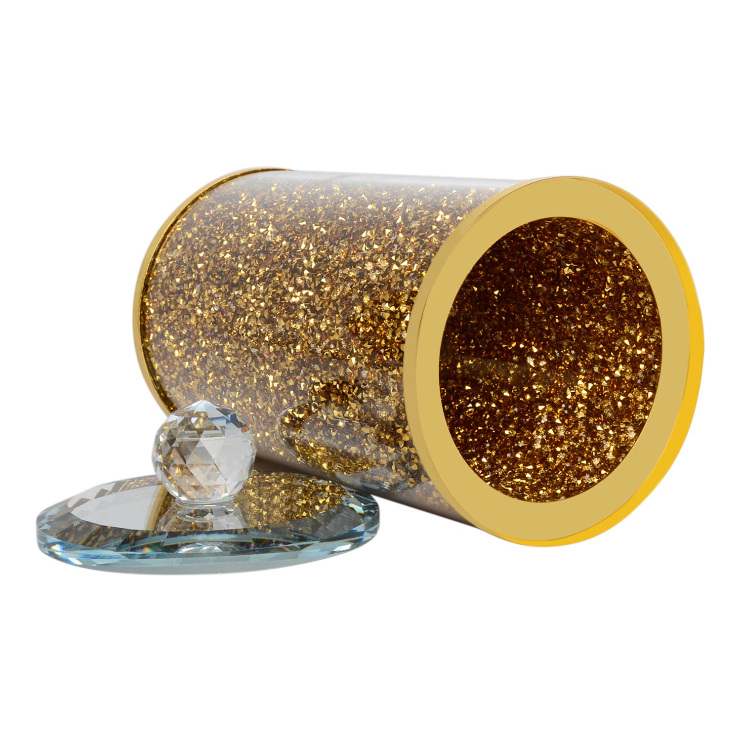 Furnings™ Gold Crushed Diamond Glass Canister in Gift Box - 8"H x 4"D