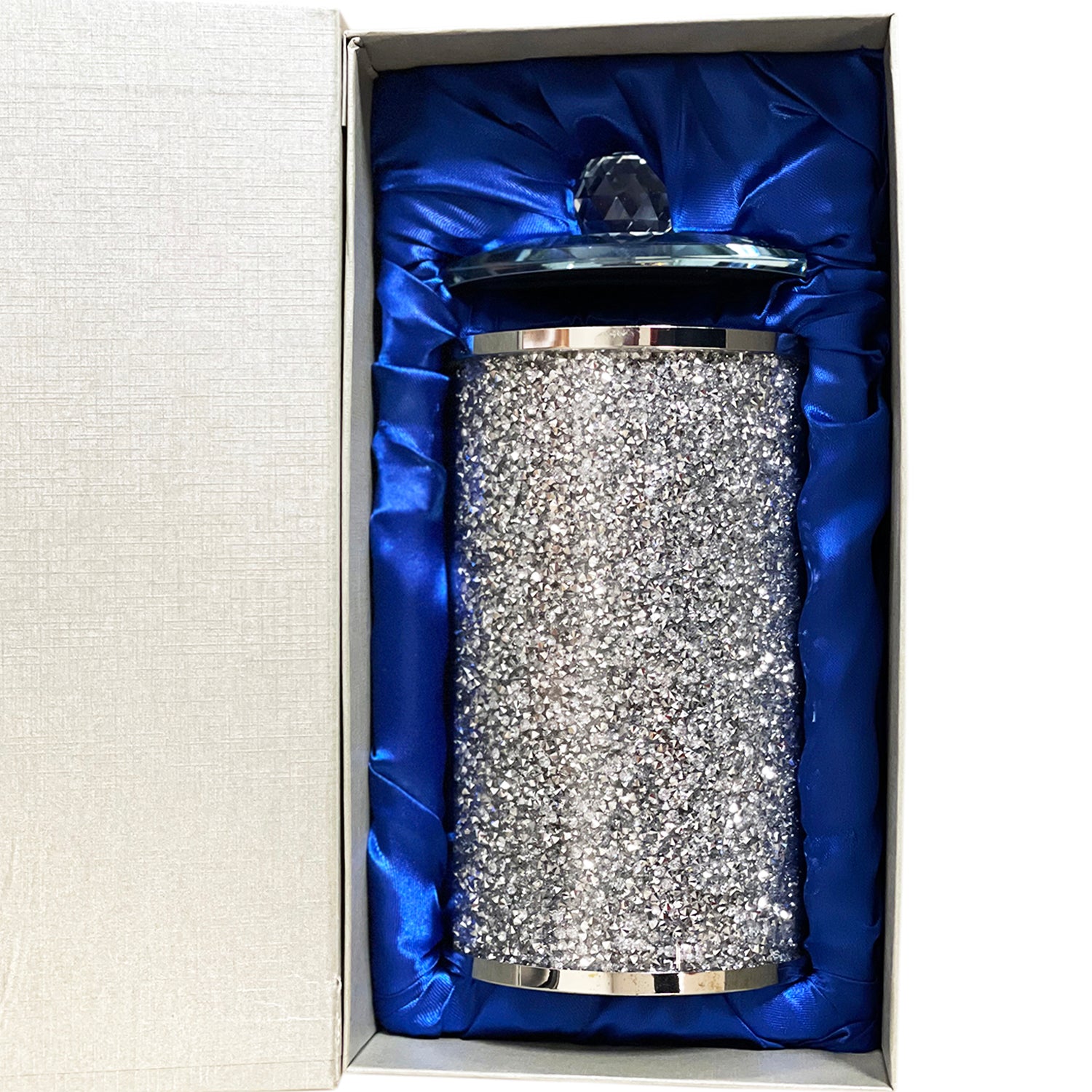 Furnings Silver Crushed Diamond Glass Canister in Gift Box - 8"H x 4"D