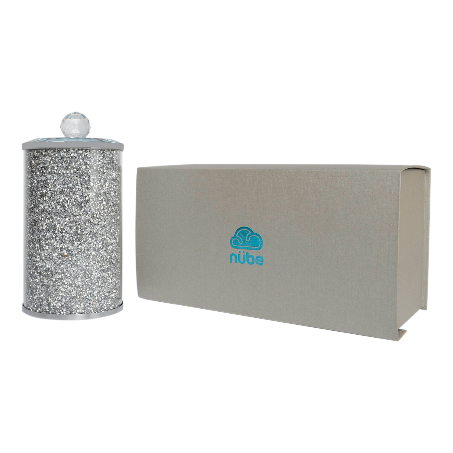 Furnings Silver Crushed Diamond Glass Canister in Gift Box - 8"H x 4"D