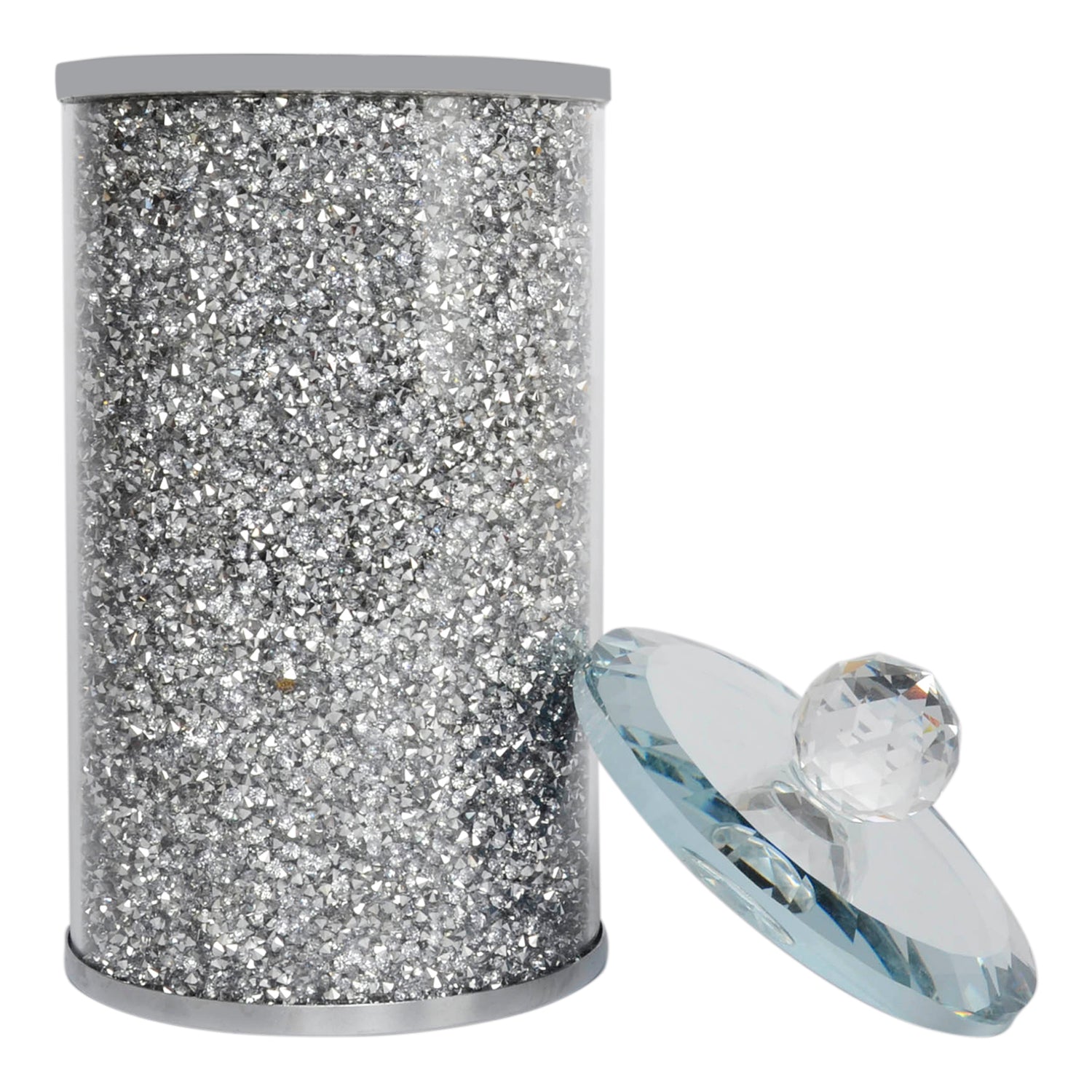 Furnings Silver Crushed Diamond Glass Canister in Gift Box - 8"H x 4"D