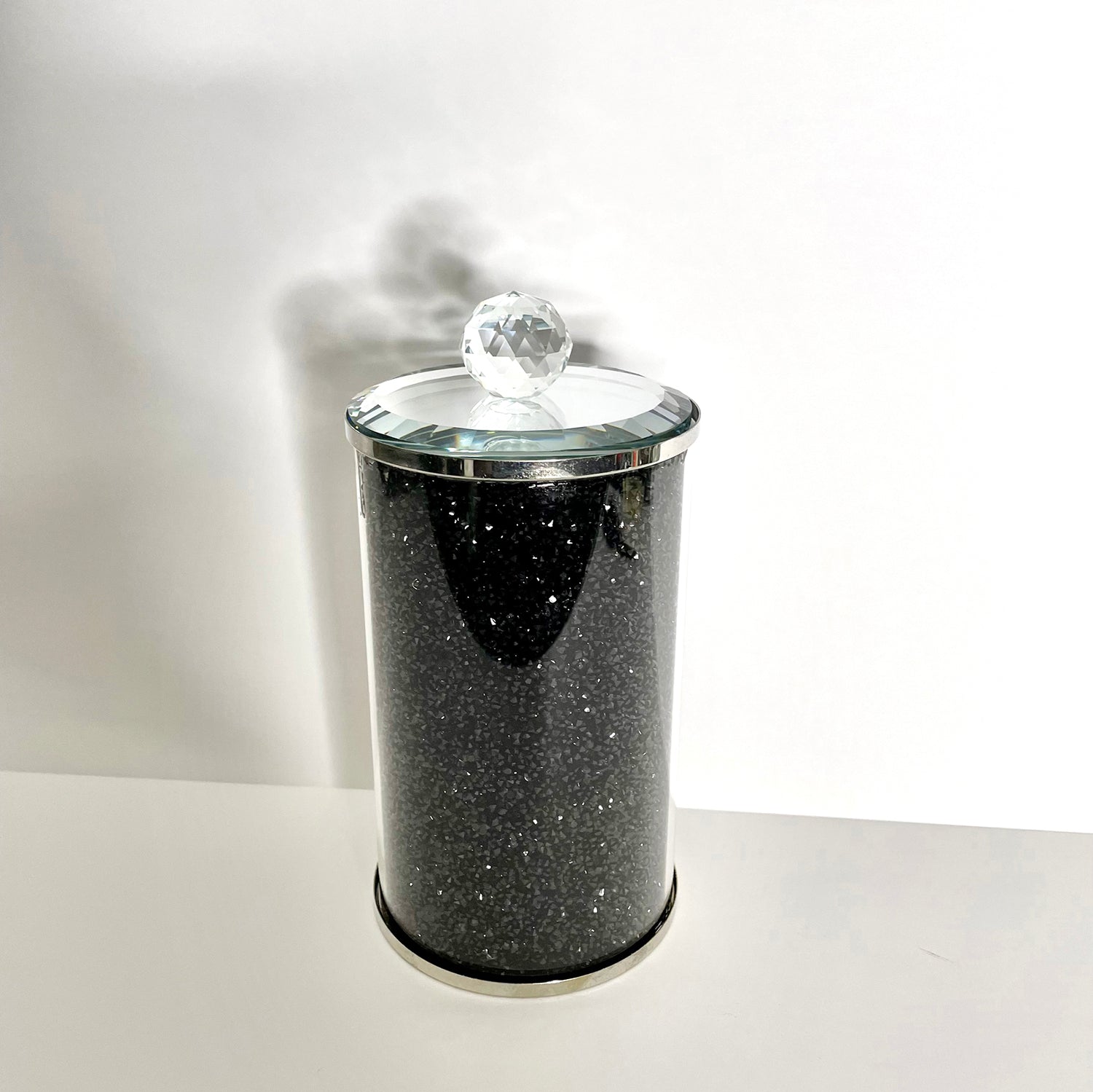 Furnings - Black Crushed Diamond Glass Canister in Gift Box