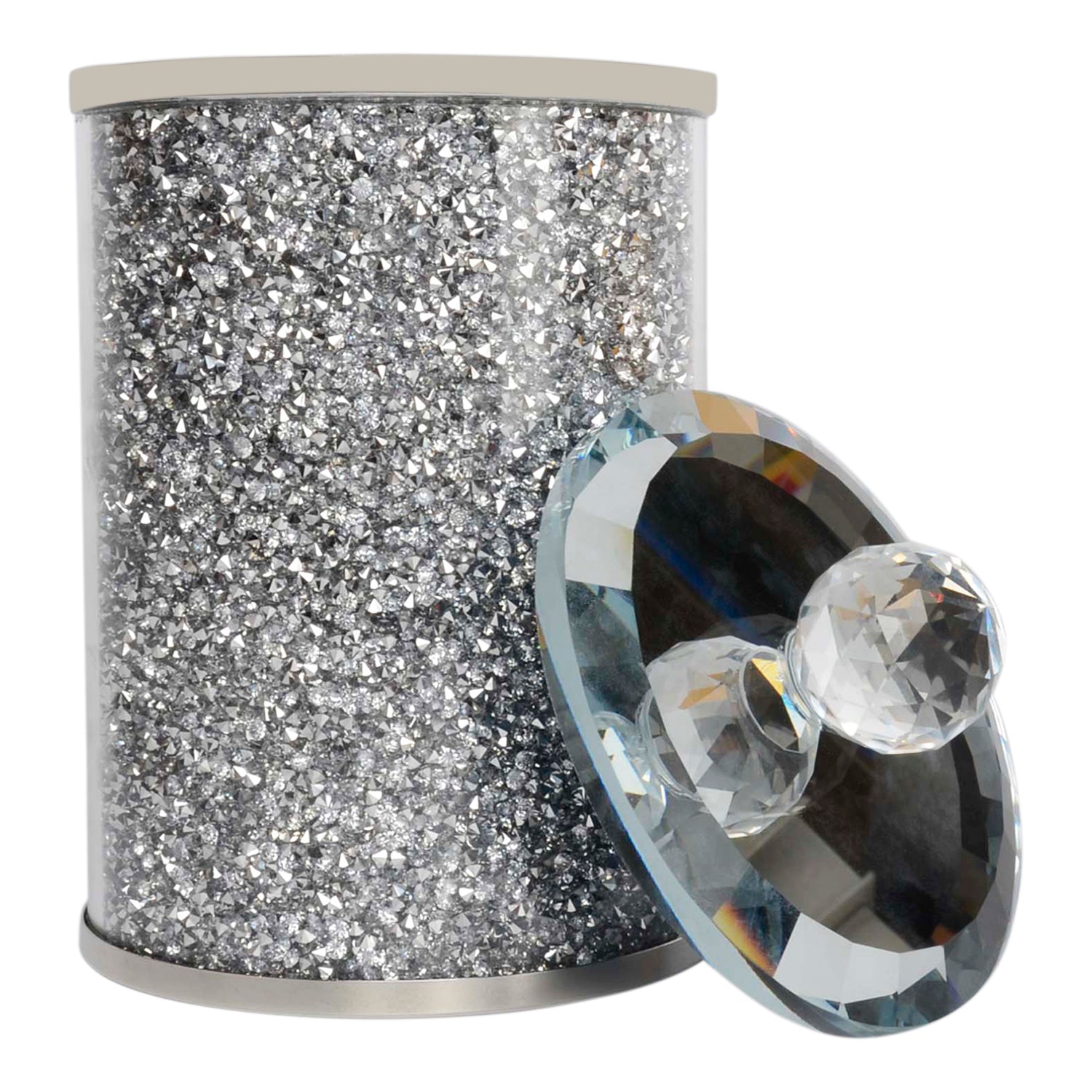 Furnings Silver Crushed Diamond Glass Canister in Gift Box - 7"H x 4"D