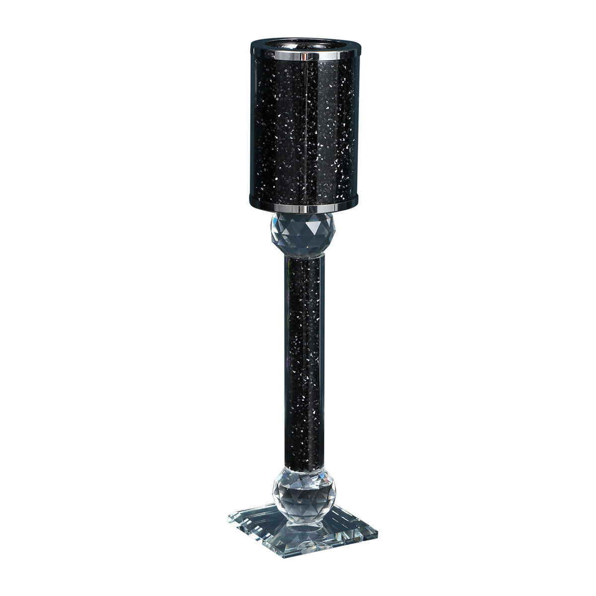 Furnings - Ambrose Exquisite Candle Holder in Gift Box, Black Crushed Diamonds Glass