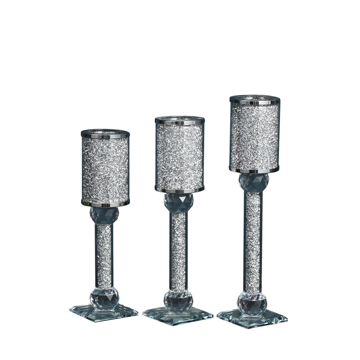 Furnings - Ambrose 3 Candles Holder Set, Black Crushed Diamonds Glass