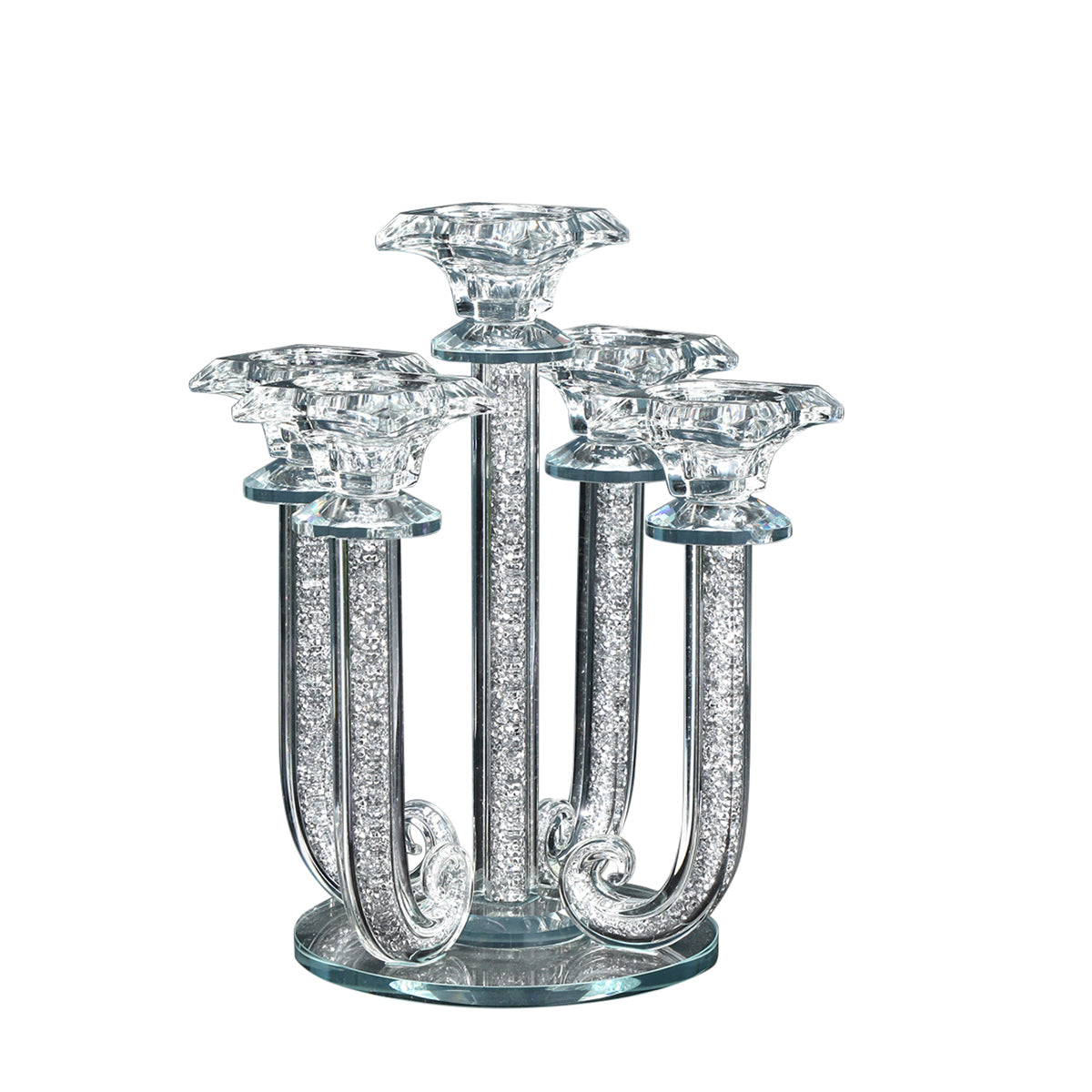 Furnings - Ambrose 5 Candles Holder with Pendants, Gold Crushed Diamonds Glass