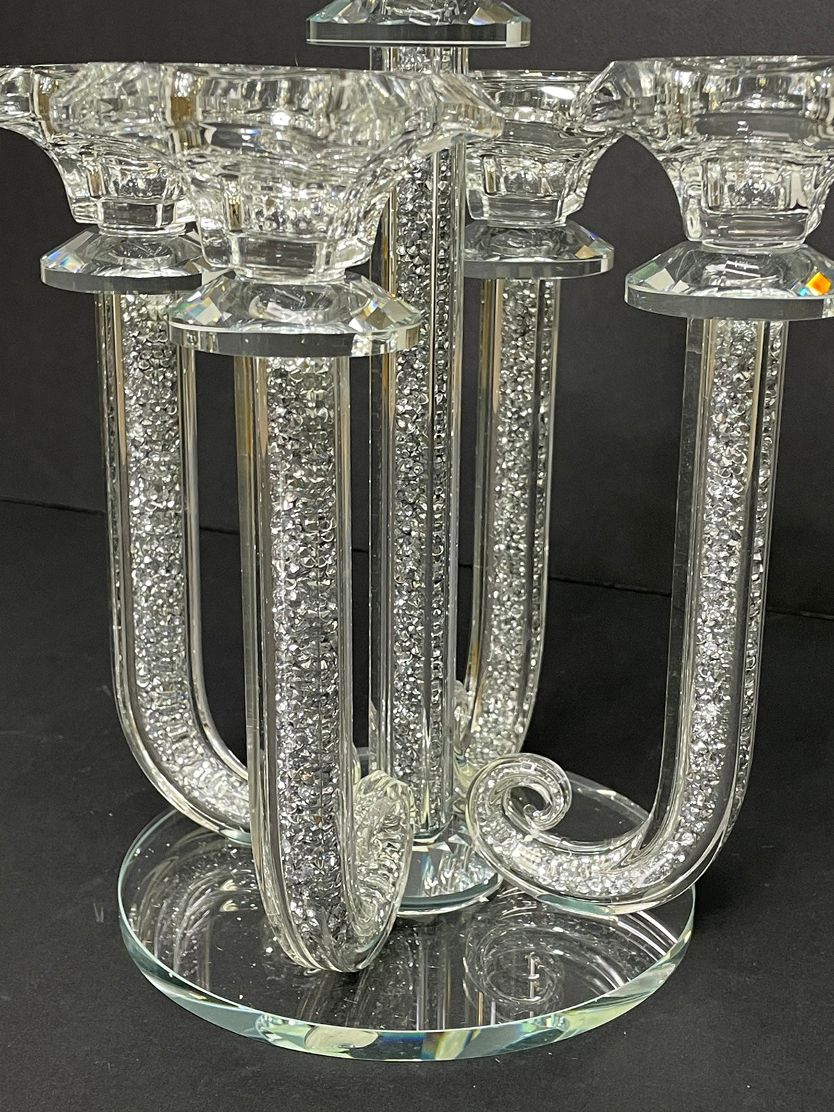 Furnings Ambrose 5 Candles Holder with Pendants, Silver Crushed Diamonds Glass