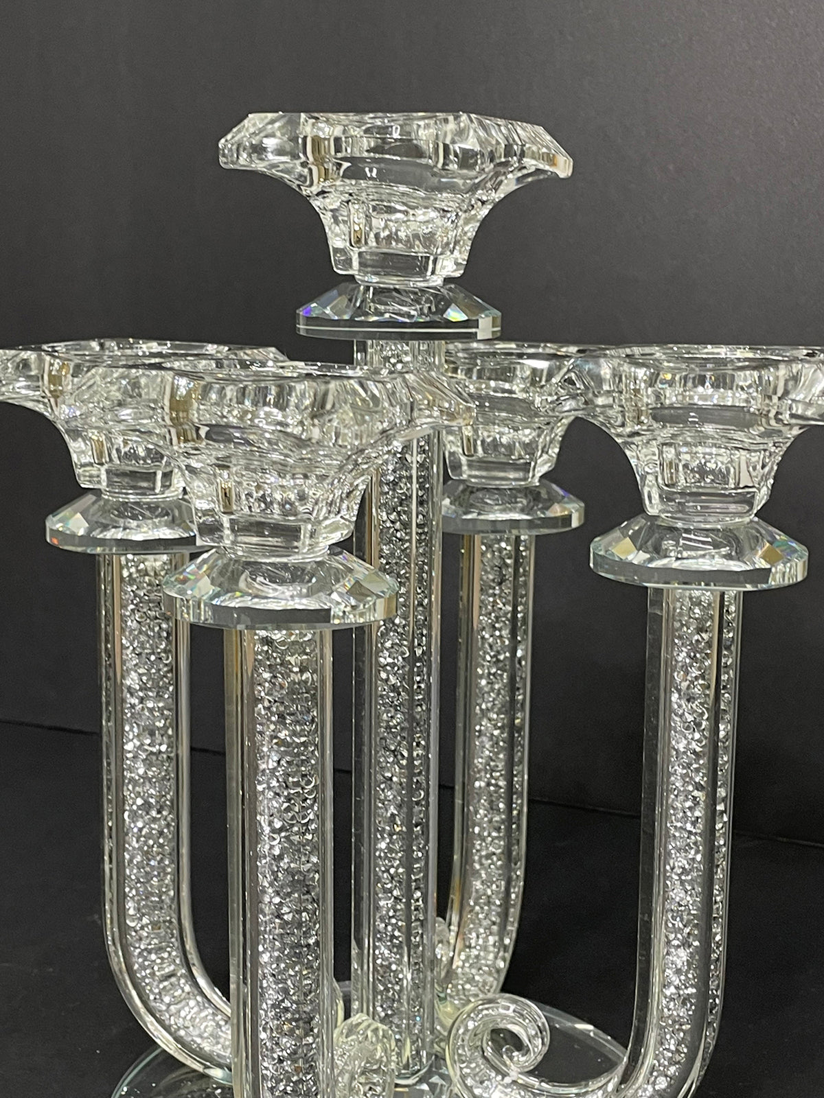 Furnings Ambrose 5 Candles Holder with Pendants, Silver Crushed Diamonds Glass