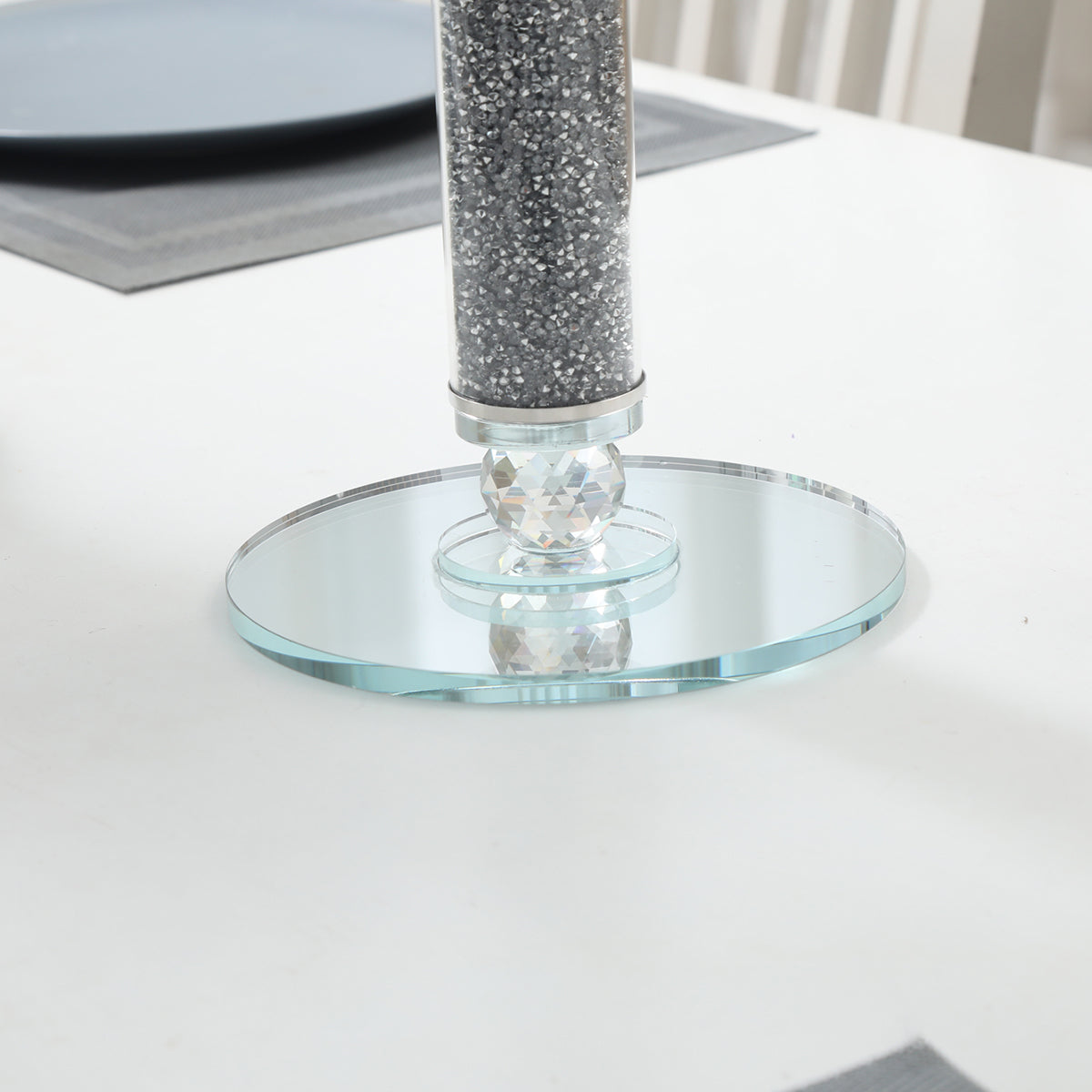 Furnings - Ambrose 7 Candles Holder with Pendants, Silver Crushed Diamonds Glass