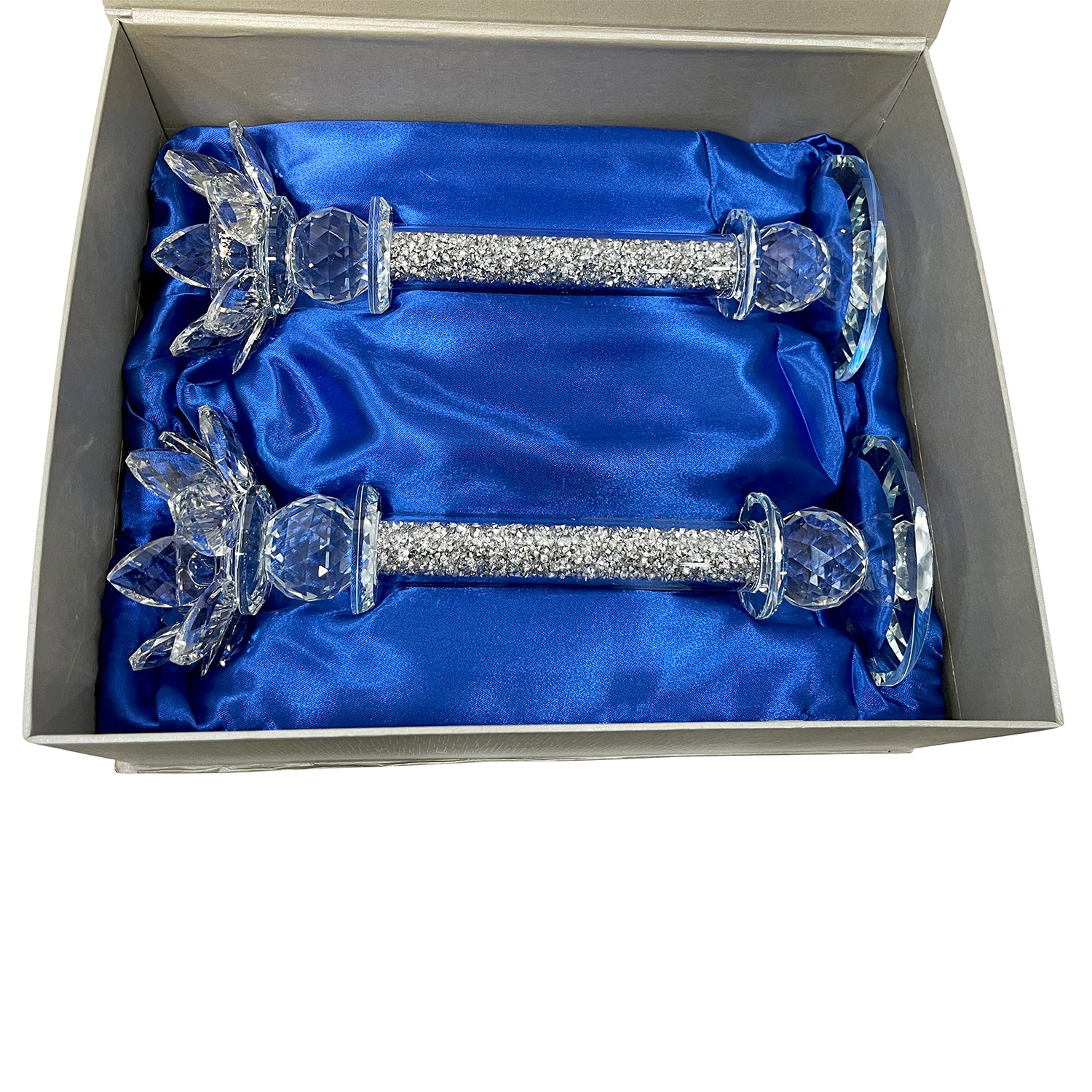 Furnings - Ambrose Exquisite 2 Candle Holder Set in Gift Box, Silver Crushed Diamonds Glass